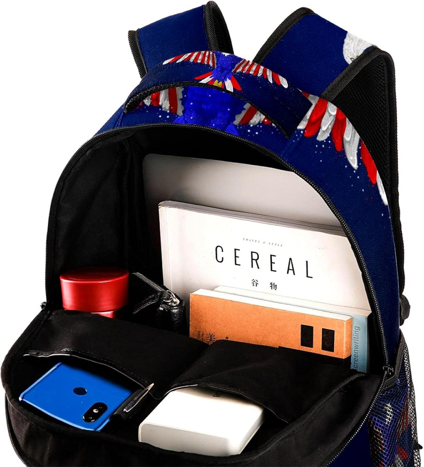 Illustration of Eagle with American Flag Backpack Students Shoulder Bags Travel Bag College School Tote Backpacks image number 2