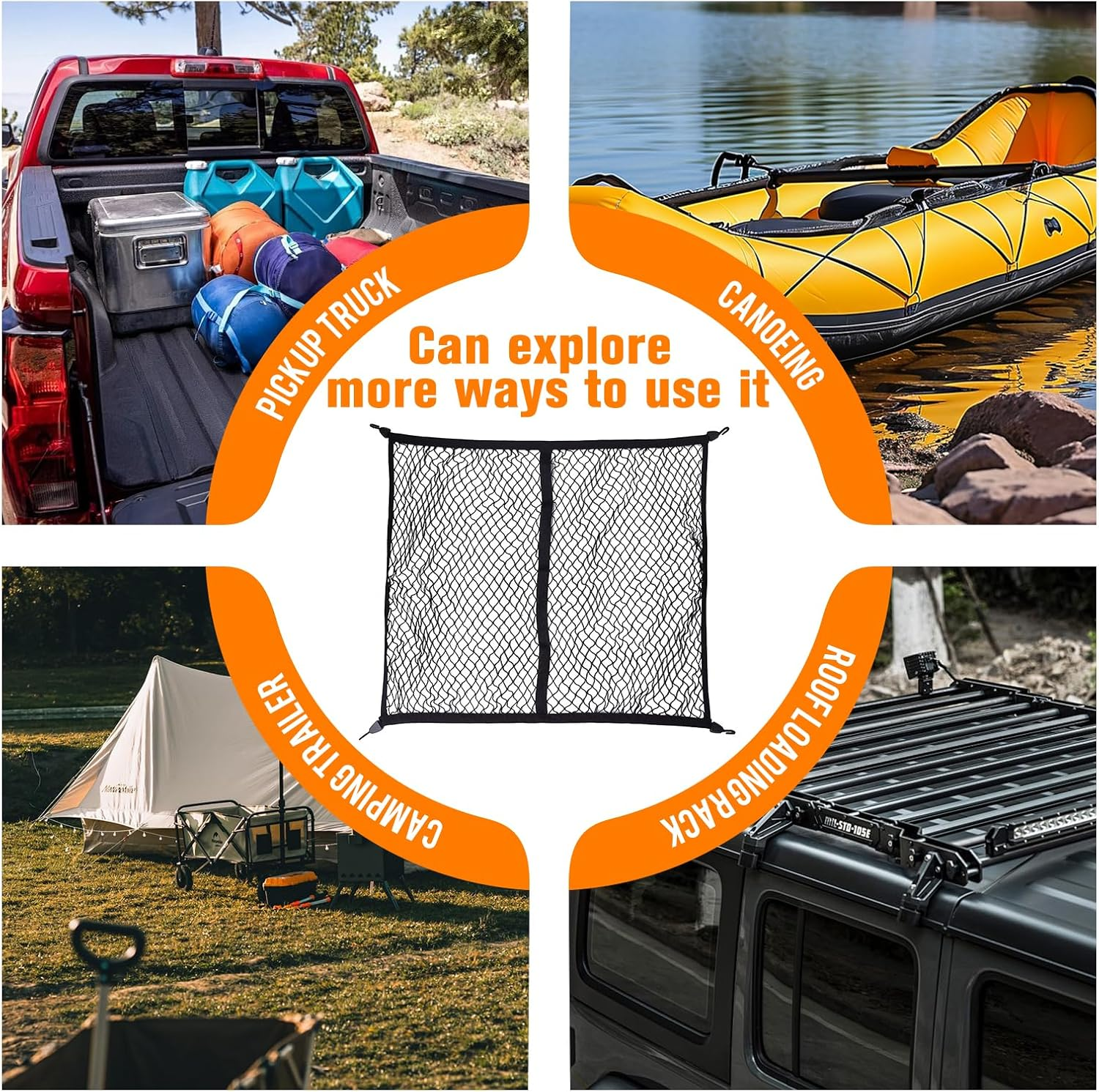 Ziyue Cargo Net for Pickup Truck Bed Highly Elastic Mesh Truck Bed Organizer for Daily Light Loads of Trucks SUV ATV Boat 4'X4' Stretches to 7'X7' image number 1