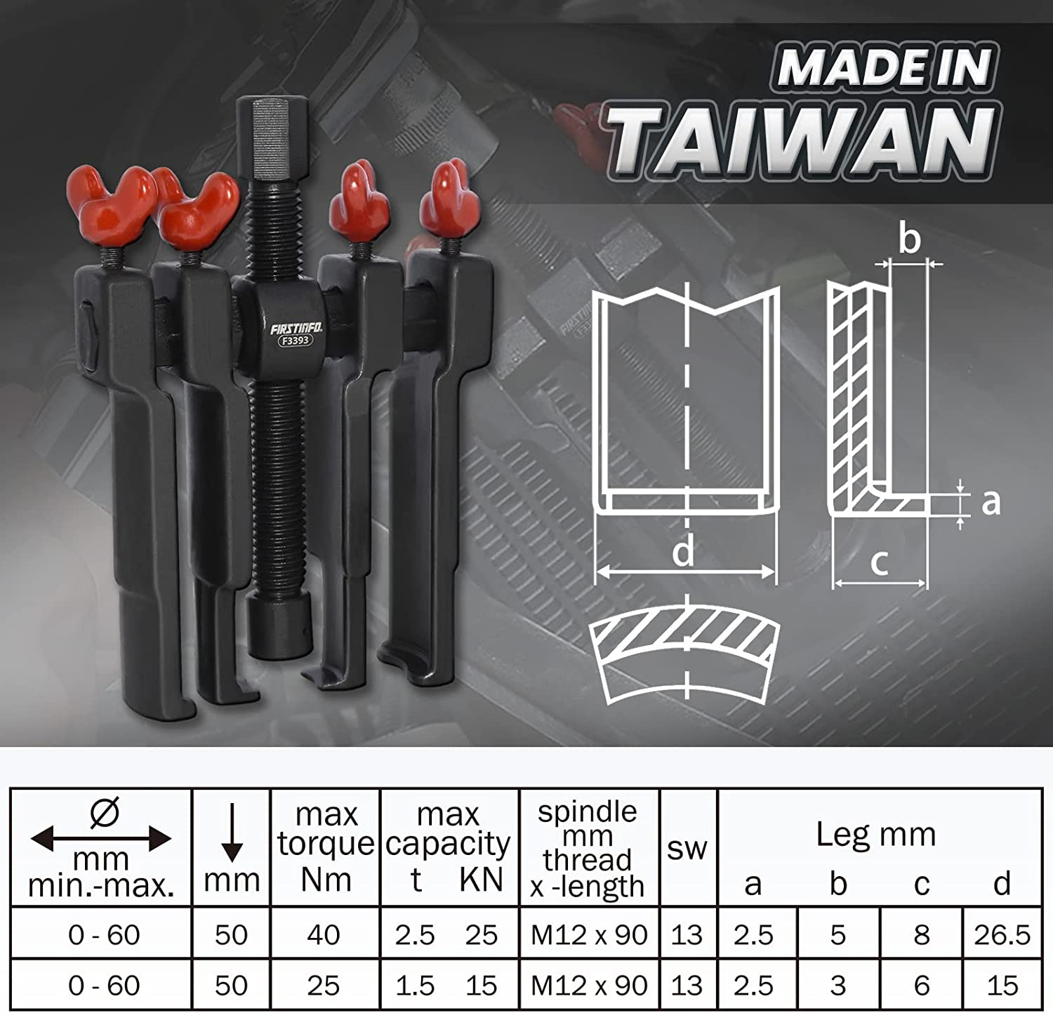 FIRSTINFO F3393 Patented Universal Windscreen Windshield Wiper Arm Puller/Battery Terminal Removal Tool - Heavy Duty, Adjustable, Made in Taiwan image number 1
