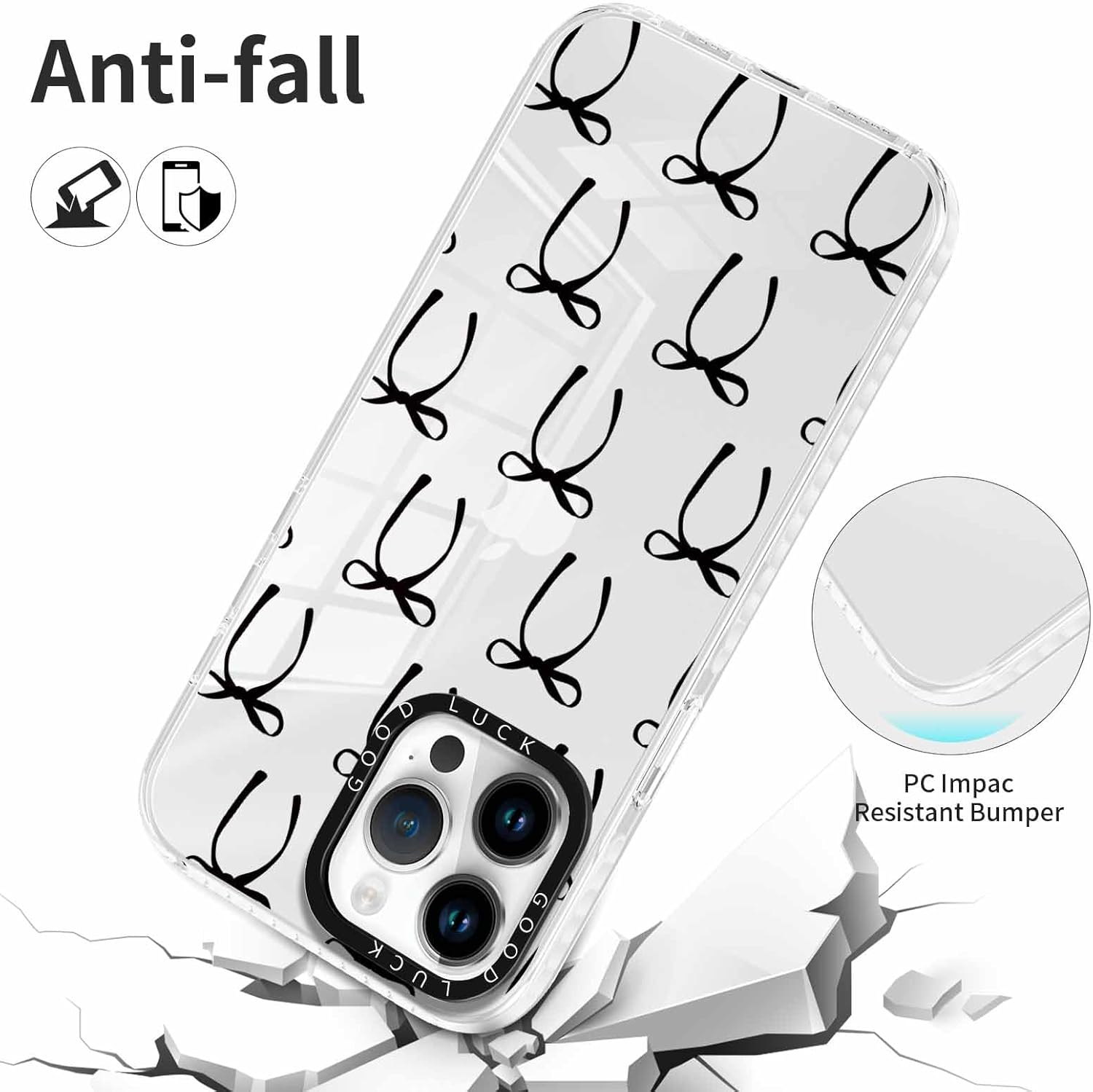 Xylota 2 X Transparent Mobile Phone Case for Iphone 16 Pro 6.3 Inch Case, Transparent Case Pattern Aesthetic Bows Girls Women Protective Case Soft Silicone TPU Bumper Shockproof Cover for Iphone 16 image number 6