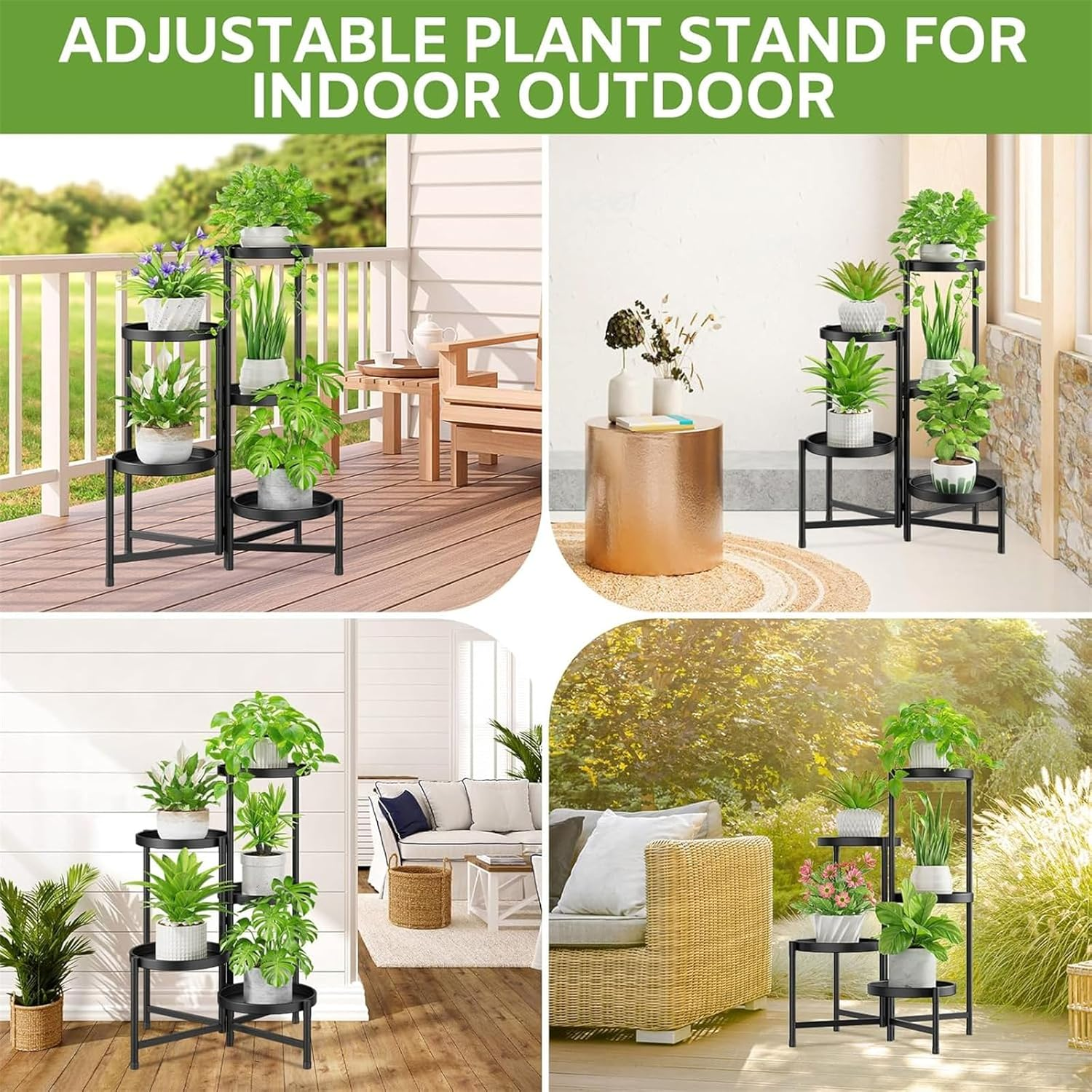 Yamibobo 5 Tier Black Iron Plant Stand for Indoor Outdoor, Foldable Corner Tall Plant Shelf, Flower Pot Holder Display Stand for Living Room Balcony Garden Patio image number 2