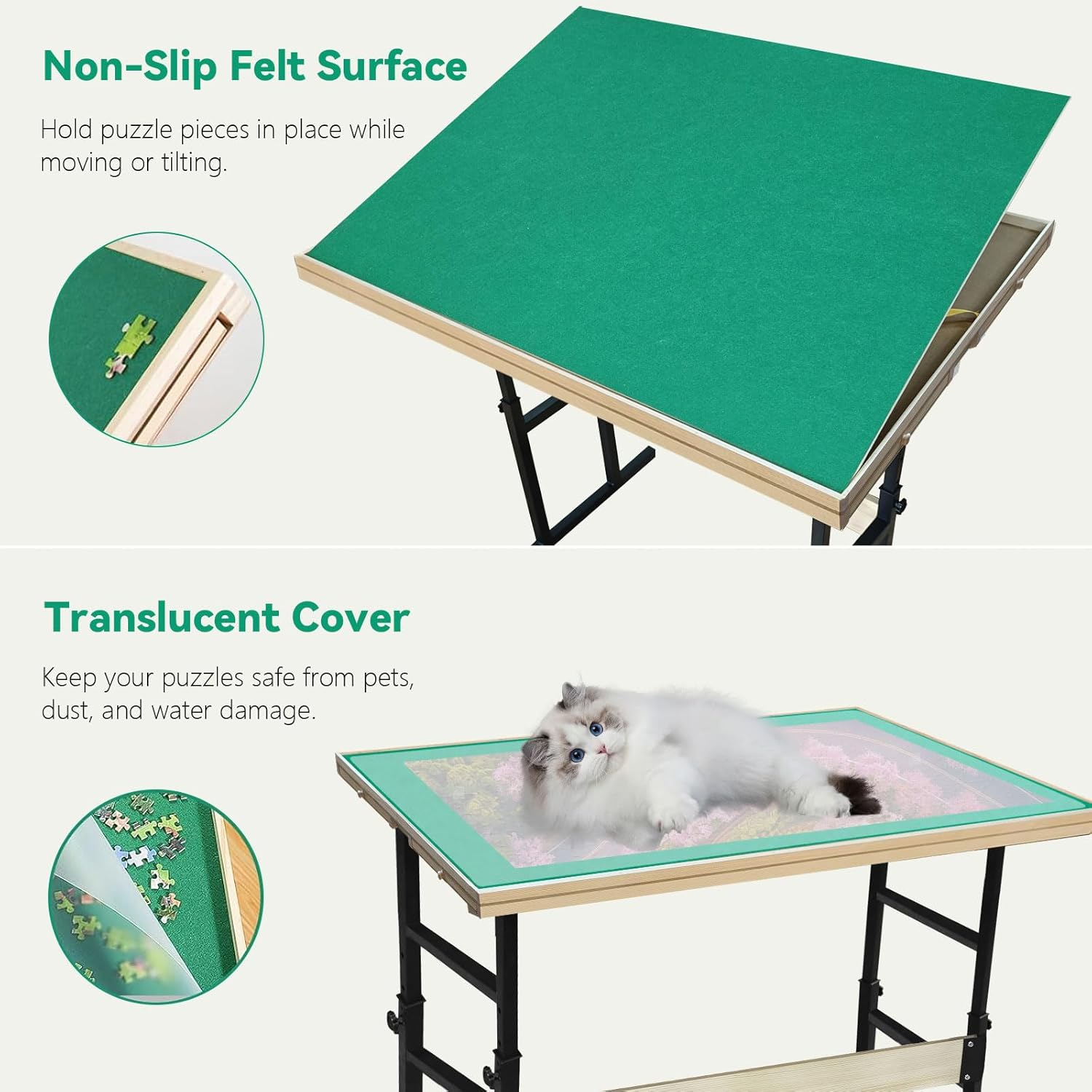 1500 Piece Jigsaw Puzzle Table with Adjustable Height & Tilt, Jigsaw Puzzle Board with 4 Drawers & Cover, Puzzles Tray Wooden Puzzles Table with Legs and Wheels for Adults & Seniors image number 1