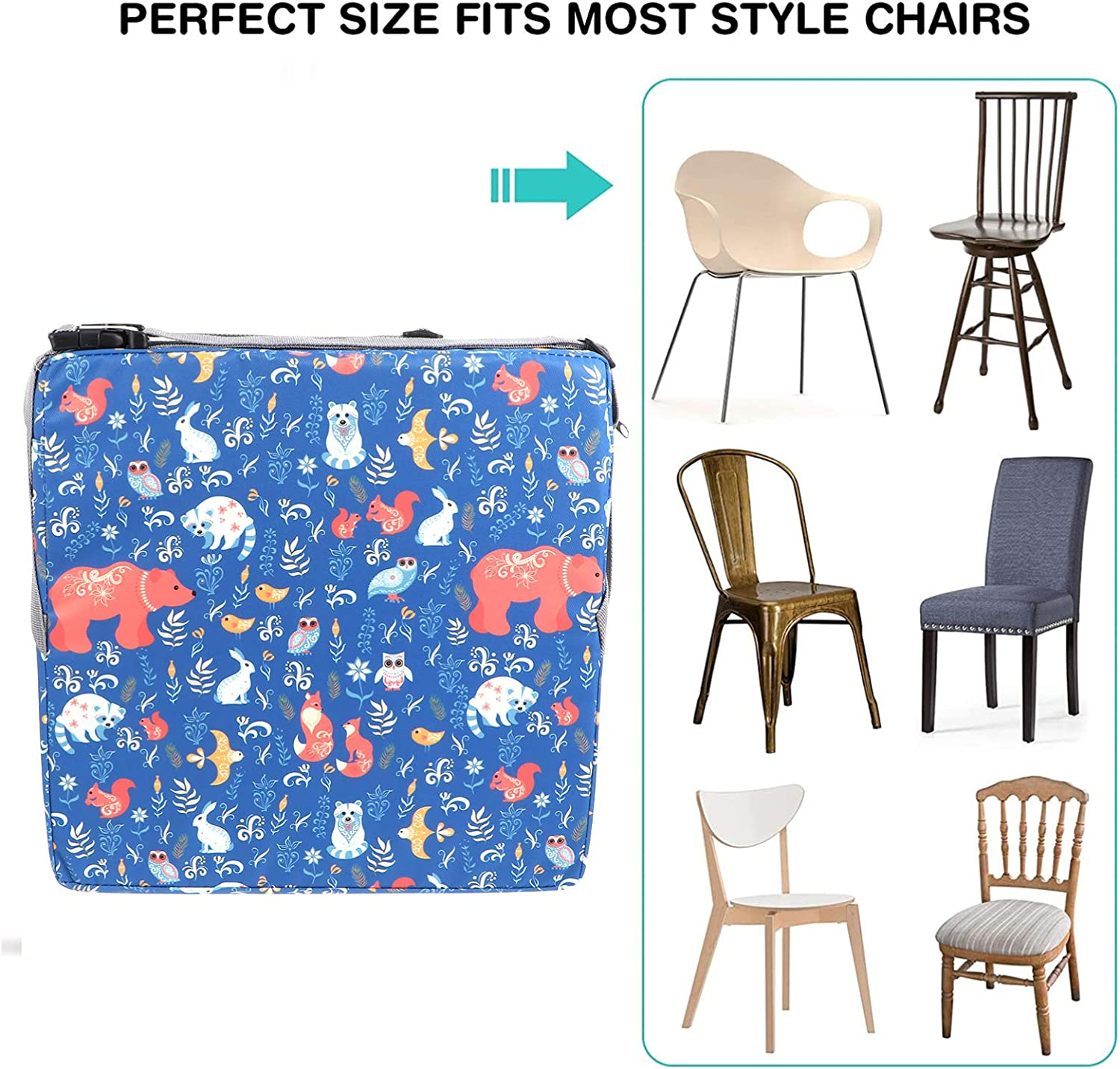 TOYANDONA Blue Toddler Booster Seat for Dining Table Children Double Straps Washable Portable Booster Seat Dining Table Increasing Cushion for Baby Kids image number 5