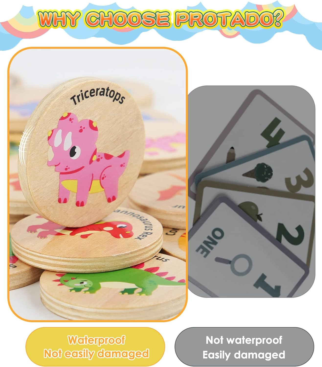 Wooden Match Memory Game for Kids, 24Pc Memory Matching Cards with 5Pc Tattoo Stickers, Educational Memory Matching Game for Pre-Kindergarten Early Learning Development Girls and Boys-Dinosaur