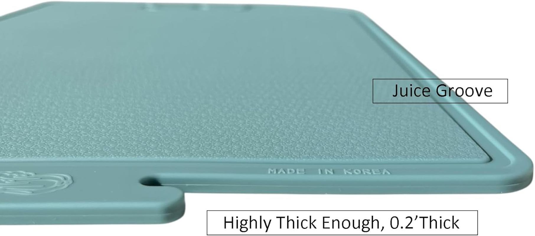 Korean Made Thick Silicone Double-Sided Usable Cutting Board 14.3" X 9.7" Foldable Design Drip Groove Grip Handle Dishwasher Safe 1PCS (Mint) - Mint image number 4