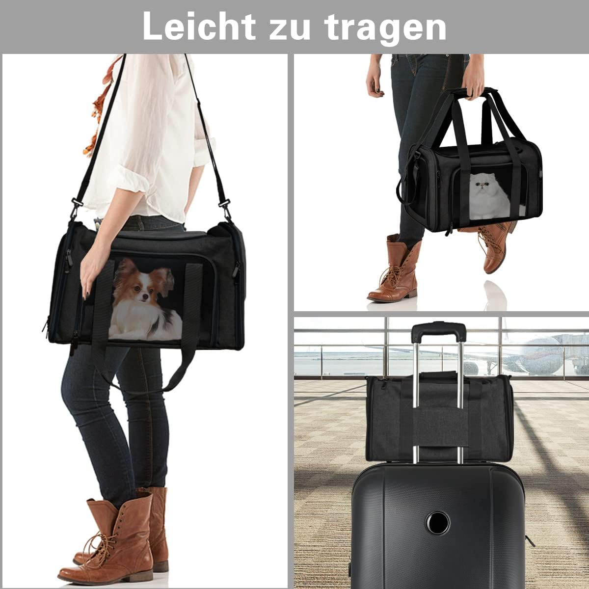 Transport Bag for Cats, Dogs, Foldable Carry Box for Medium Small Pets on Plane, Transport Box for Pets, 15 Lbs Cats Dogs Carry Box (Black, Medium) image number 4