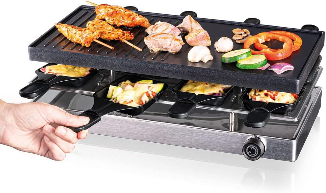 Cloer 6458 Raclette Grill with Die-Cast Aluminium Plate, 1200 W, 8 Non-Stick Raclette Pans, Plastic Spatula, Unheated Parking, Aluminium image number 3