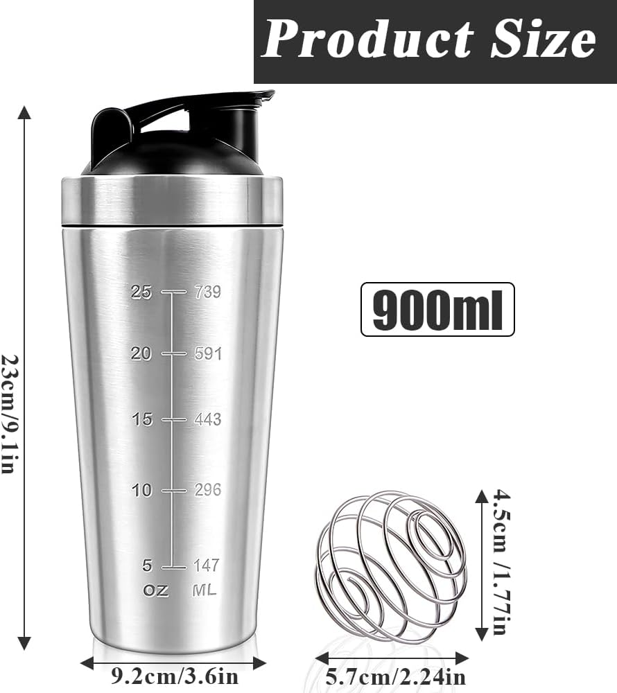 YANGUN Stainless Steel Protein Shaker, Metal Protein Shaker, Metal Shaker Bottle, Stainless Steel Protein Shaker Cup, Bpa-Free, Leak Proof Metal Sports Water Bottle for Men&Women 900Ml image number 2