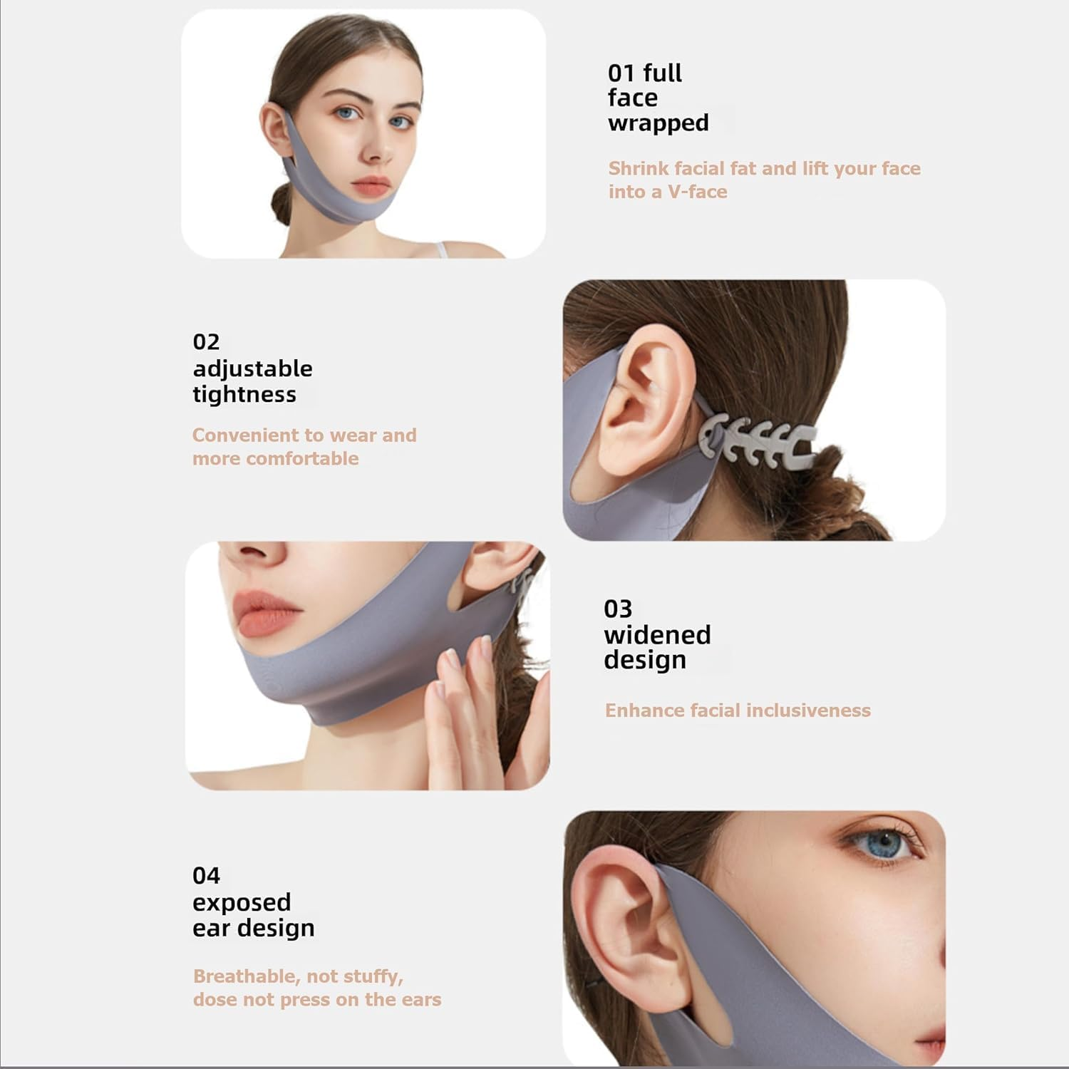 Double Chin Reducer Chin Strap for Sleeping 5PCS for Women and Men V Line Lifting Mask V Shape Face Tape Chin and Neck Mask for Skin Firming (Grey, One Size) image number 3