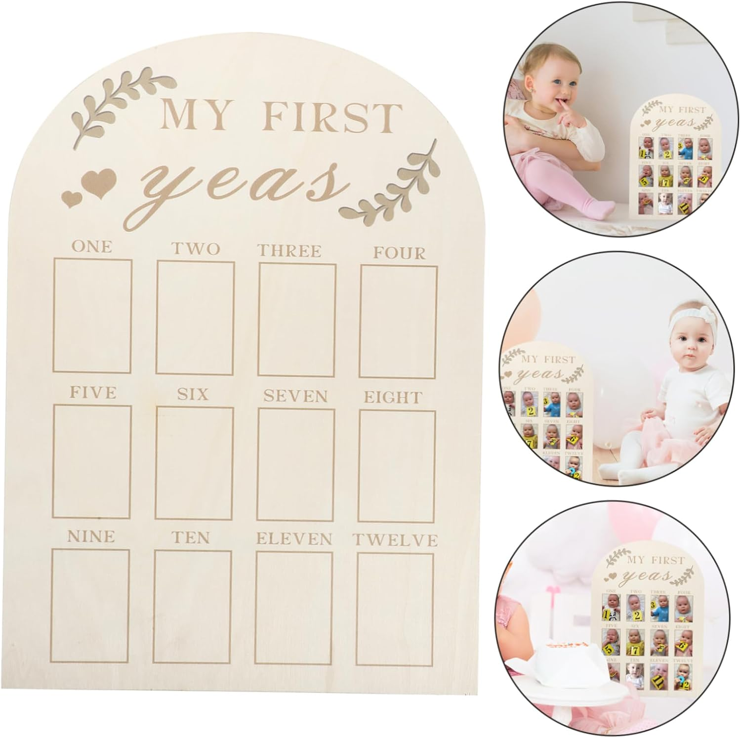 Vaguelly Sturdy Wooden Photo Frame for First Year Newborn Milestones Month Keepsake image number 6