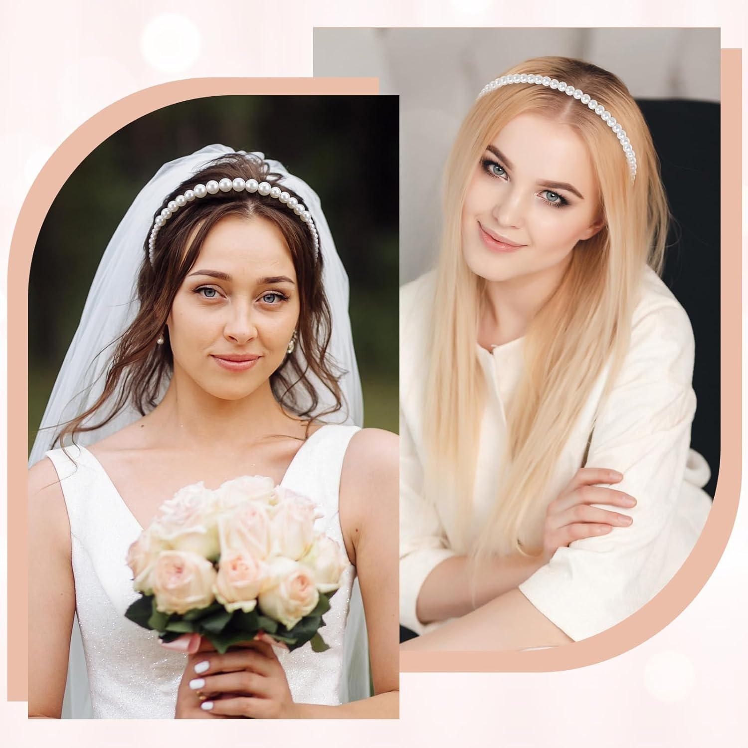 4 Pack Pearl Headband White Gold Girl Pearl Headbands Metal Thin Head Band, Artificial Pearls Headpiece Hair Accessories for Women Girls, Bridal Wedding Party Hair Hoop image number 4