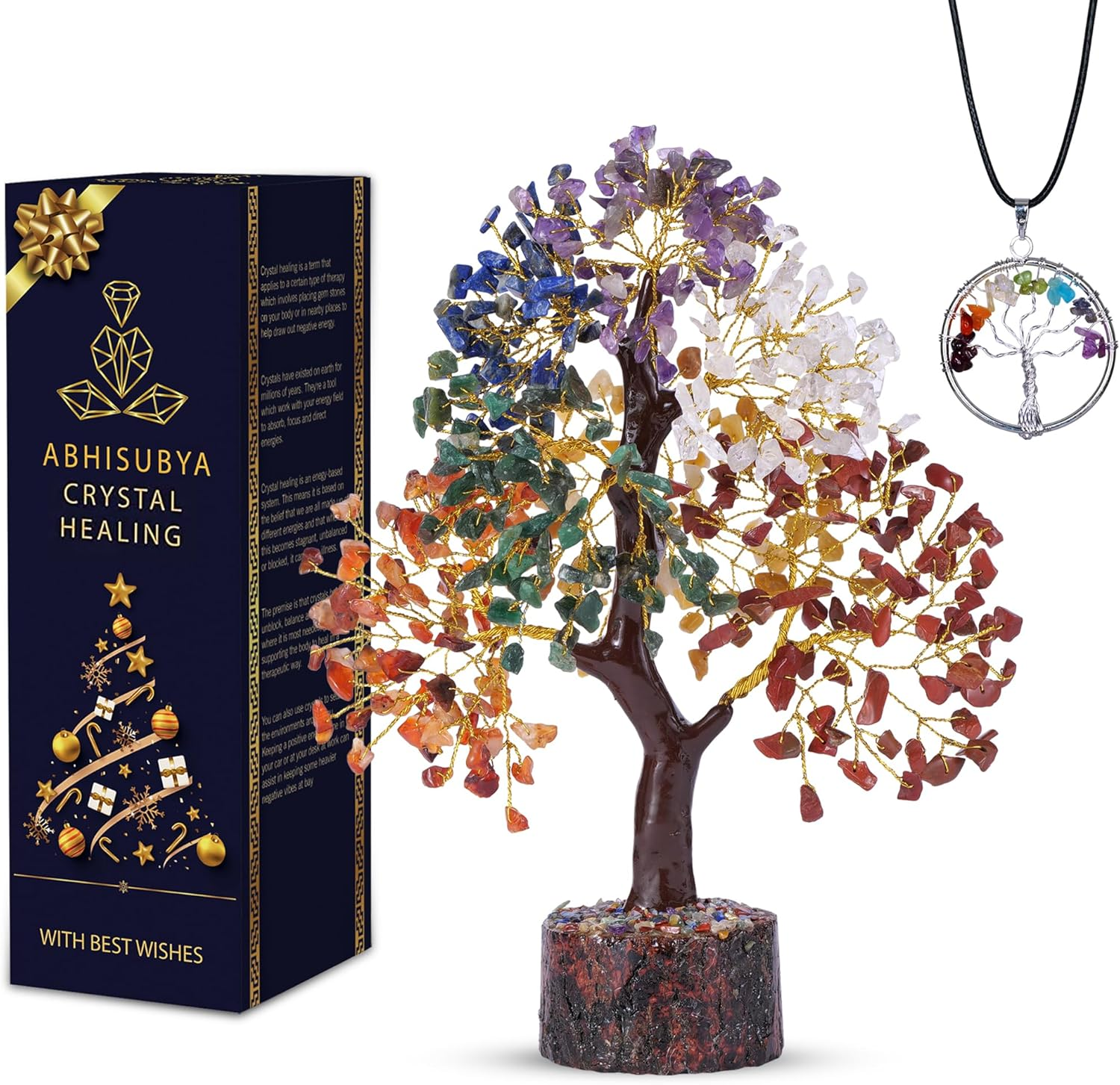 ABHISUBYA Seven Chakra Healing Bonsai Tree, 7 Chakra Crystal Stones D&eacute;cor Tree, Feng Shui Tree for Fortune, Spiritual Gifts Money Tree for Good Luck Copper Tree of Life Pendant image number 3