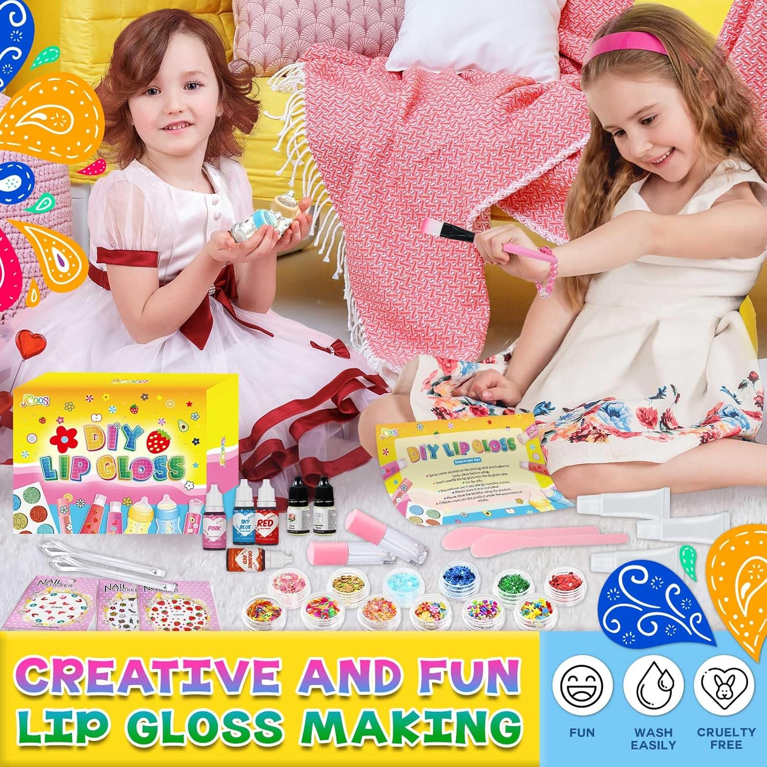 Jcoos Lip Gloss Making Kit, 73PCS Fun Make Your Own Lip Gloss Kit Kids, Beginner, Lipgloss Sets for Girls, DIY Lipstick Set, Moisturizing Lip Oil Base, Gifts for Tween Girls, Teens, Daughters, Women image number 4