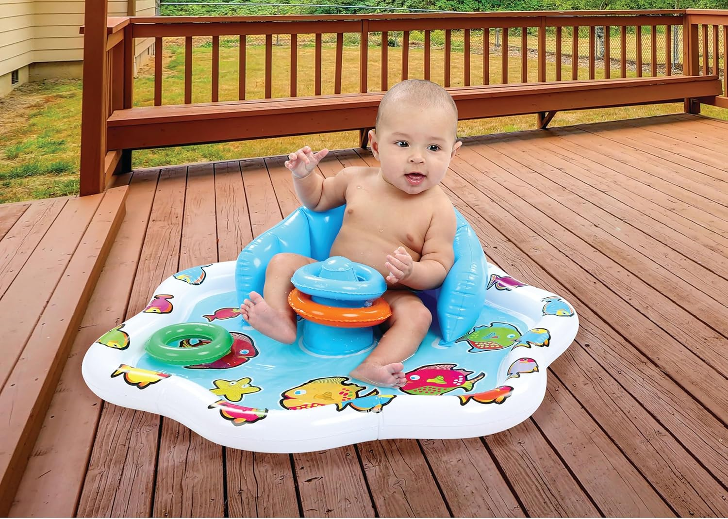 Inflatable Baby Splash Mat with Backrest & Fun Stackable Rings | Inflatable Infant Pad/Pool | Summer Fun for Baby image number 3
