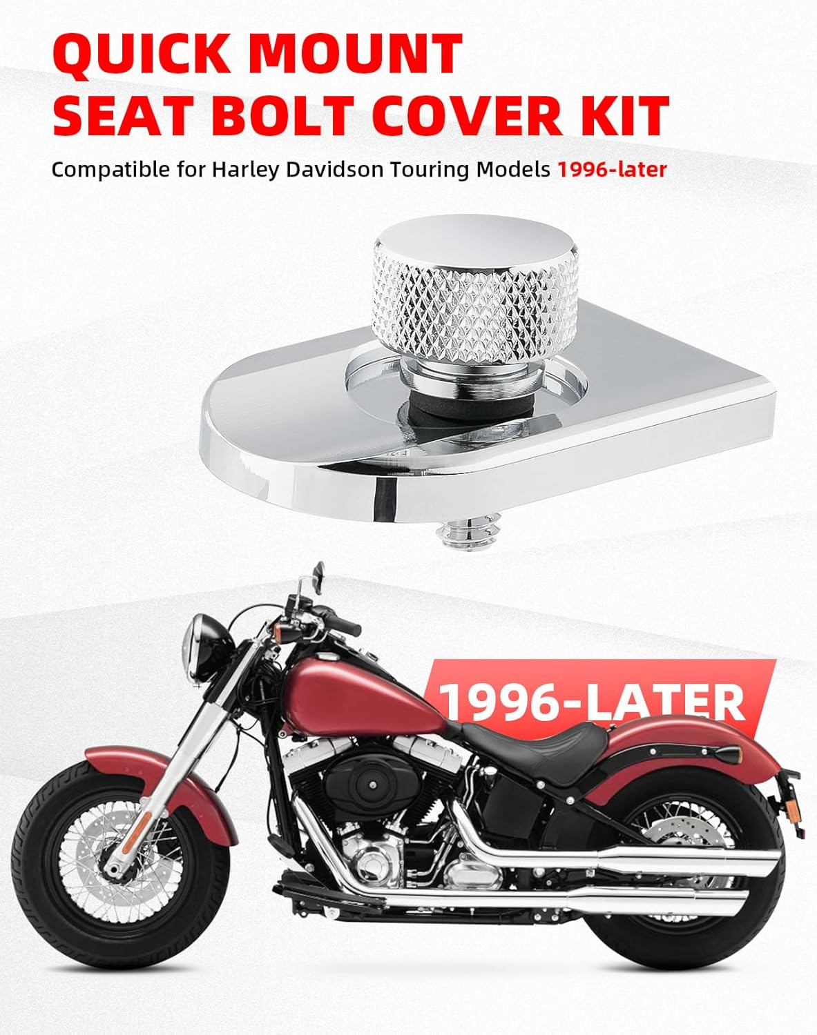 Amazicha Chrome Stainless Steel Seat Bolt Tab Screw Mount Knob Cover Compatible for Harley Davidson Sportster Softail Touring Dyna 1996-2022 - Black image number 7