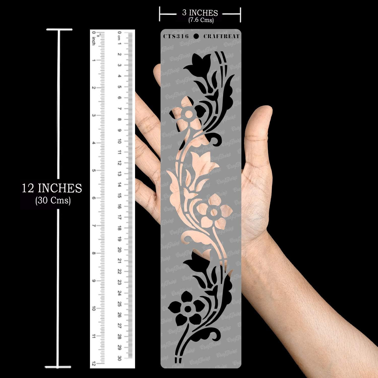 Craftreat Floral Stencils for Painting on Canvas, Wallart, Home Decor and Scrapbook - Flourish Stencils - 3"X12" Aesthetic Room Decor Stencils - Reusable Wall Decor Stencil Arts & Crafts Supplies