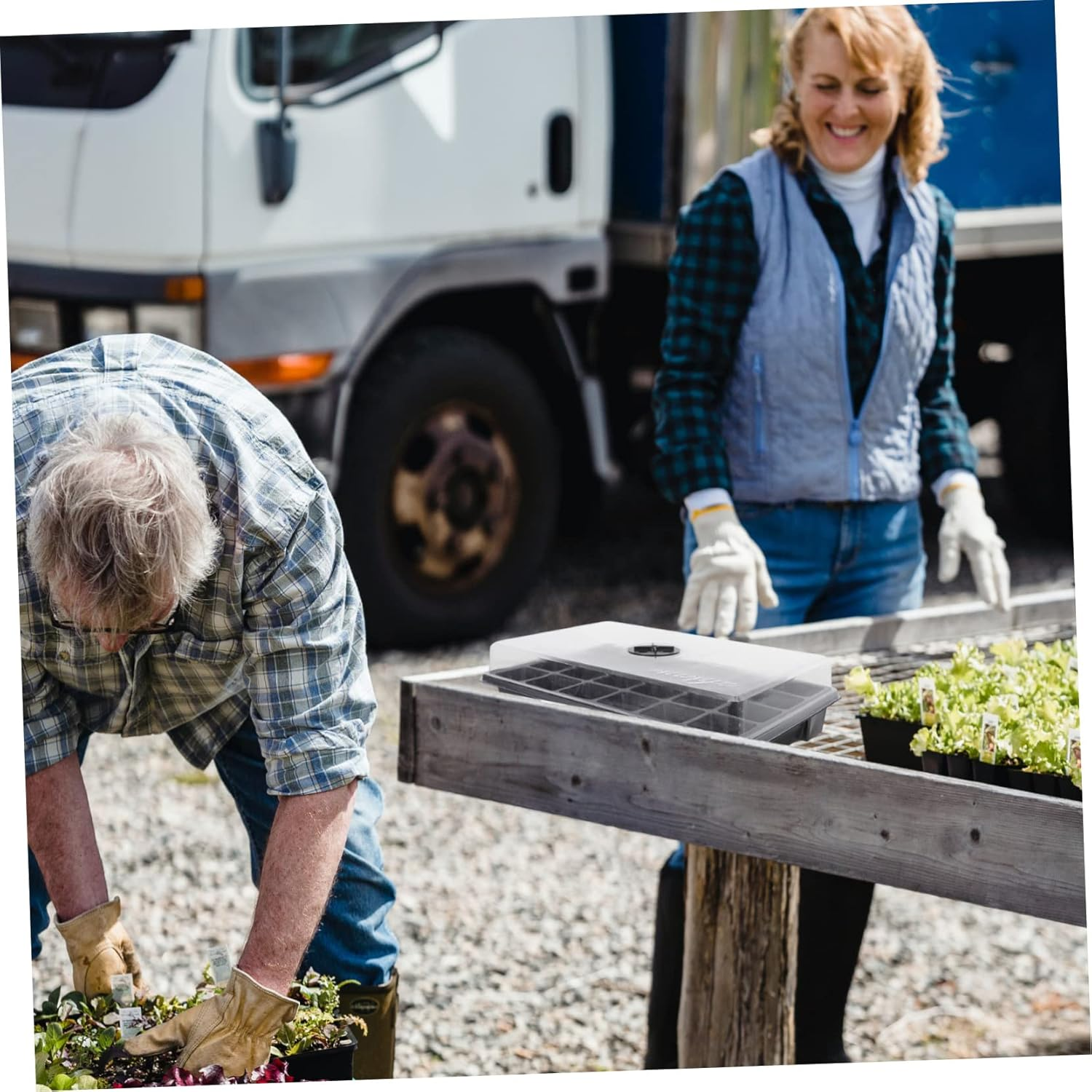 Plant Germination Box Planting Tray for Indoor Gardening 2Pcs 38X23X9Cm with Lid and Cells Waterproof Easy to Clean - Green image number 5