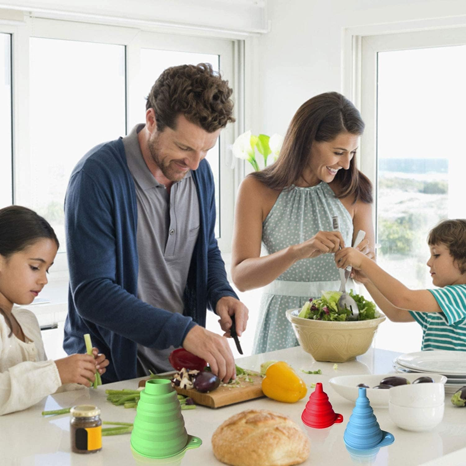 Funnels for Filling Bottles - Kitchen Funnel, Funnels for Kitchen Use, Food Grade Silicone Collapsible Funnel, Liquid, Powder Transfer (3 Pack) image number 4