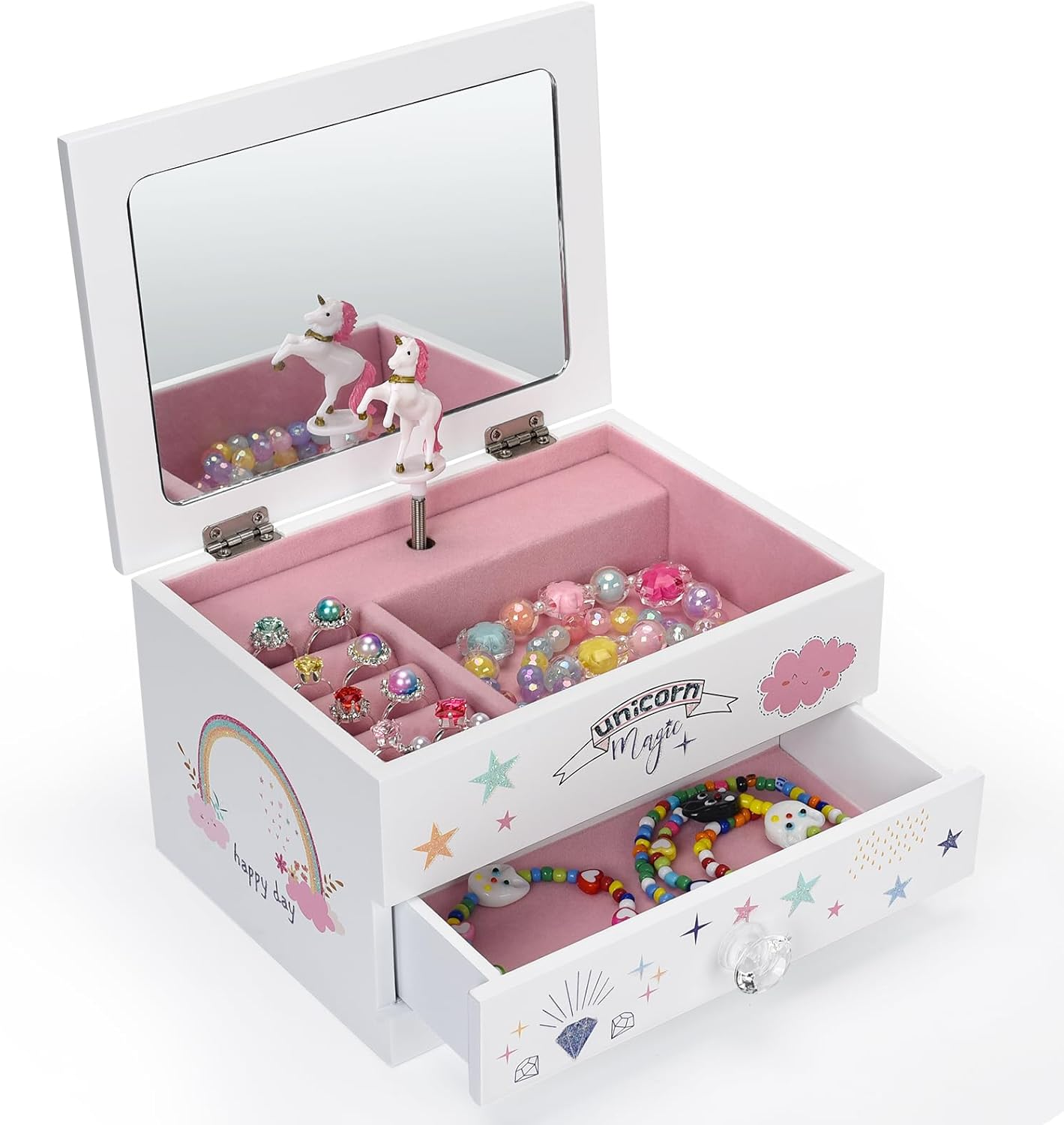 Aliz Unicorn Music Jewelry Box for Girls and Teens - Wooden Jewelry Storage Box with Glittery Unicorn Design - Charming Room Decor and Childhood Memories Keepsake Box (Magic Unicorn) image number 6