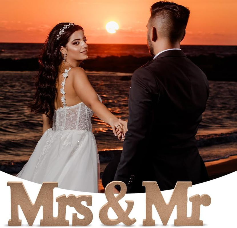 Mr and Mrs Signs Wedding Table Decorations for Bride and Bridegroom Wedding Signs for Ceremony and Reception Wooden Table Sign Stand Wedding Decor for Tables - White image number 2