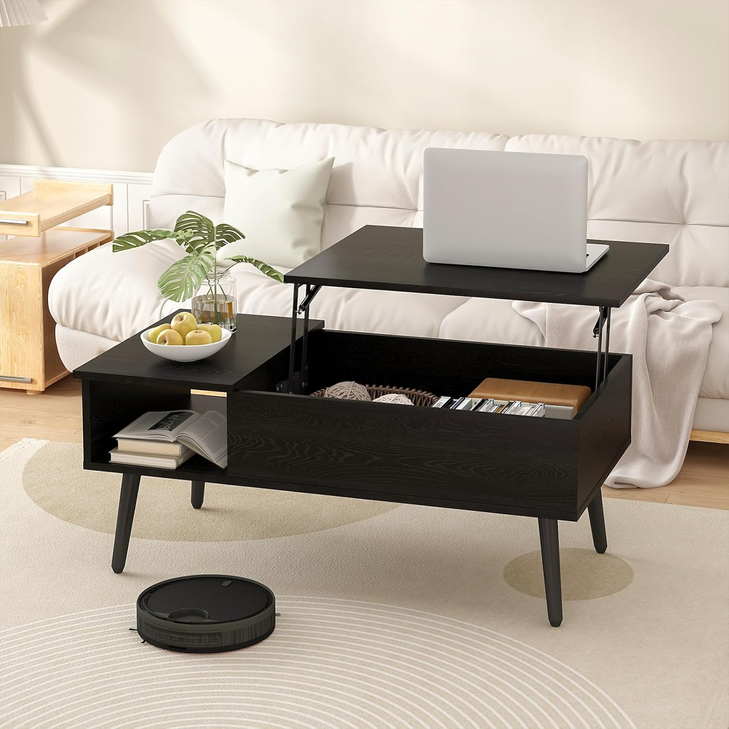 Ufurniture Lift Top Coffee Table with Hidden Storage, Gas Lift Tabletop Dining Table with Storage Shelf for Home Living Room, Office, Walnut