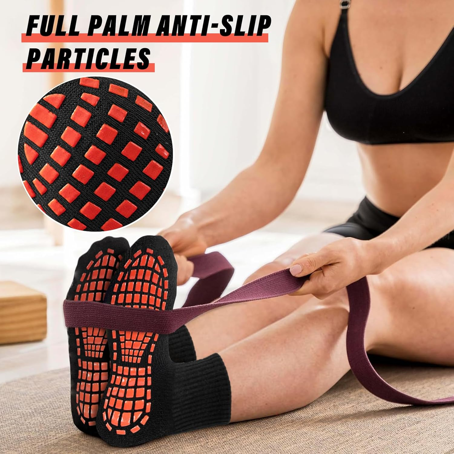 Supcomsta Non Slip Socks for Men Women, Grippy Socks Fitness Grip Sock Pilates, Pilates Grip Yoga Socks with Grips for Women Sport Dance - Men, 3-Black image number 3