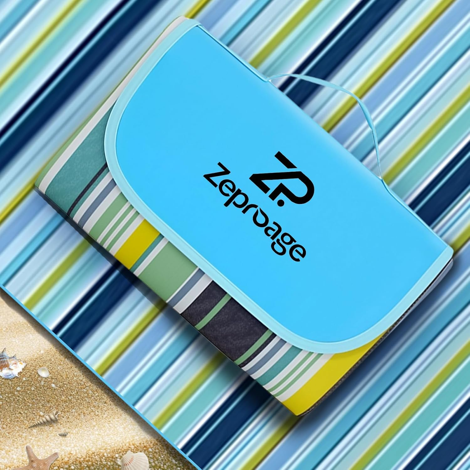 Waterproof Picnic Blankets, 150X200Cm Picnic Mat Outdoor Portable Travel Camping Striped Blue and Green