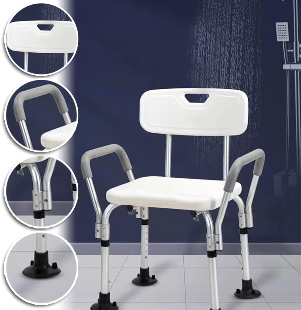 TOMVAES Shower Chair -Shower Seat with Back- Non-Slip Bathroom Bench Bath Chair- Shower Chairs with Arms for Handicap - Wide Shower Seats for Elderly Bathtub image number 1