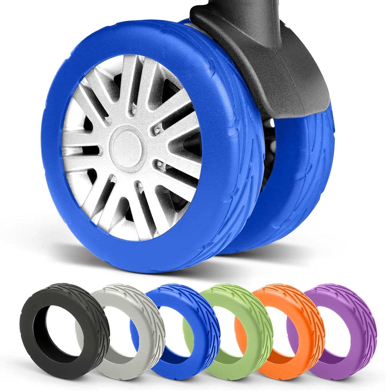 TSJLIKI 8-Pack Upgrade Luggage Wheel Covers, Wear-Resistant & Anti-Noise Silicone Protectors for 5-6Cm Spinner Wheels, Universal Fit for Carry-On Suitcase (Purple)
