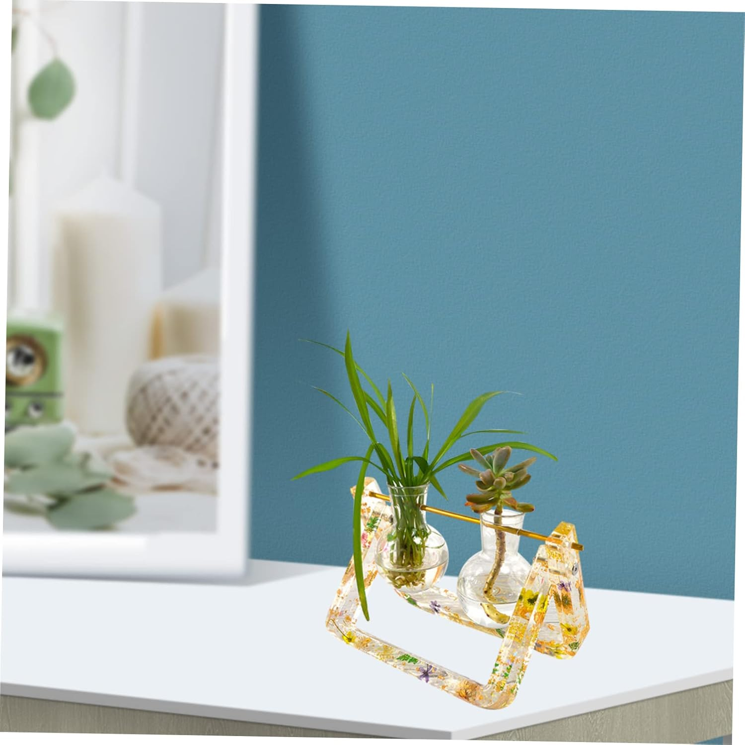 WOONEKY Creative Hydroponic Planter Kit Silicone Propagation Stand Mold Set with Gold Rod Small U-Shaped Rack for DIY Hydroponic Gardening and Resin Craft Supplies image number 5