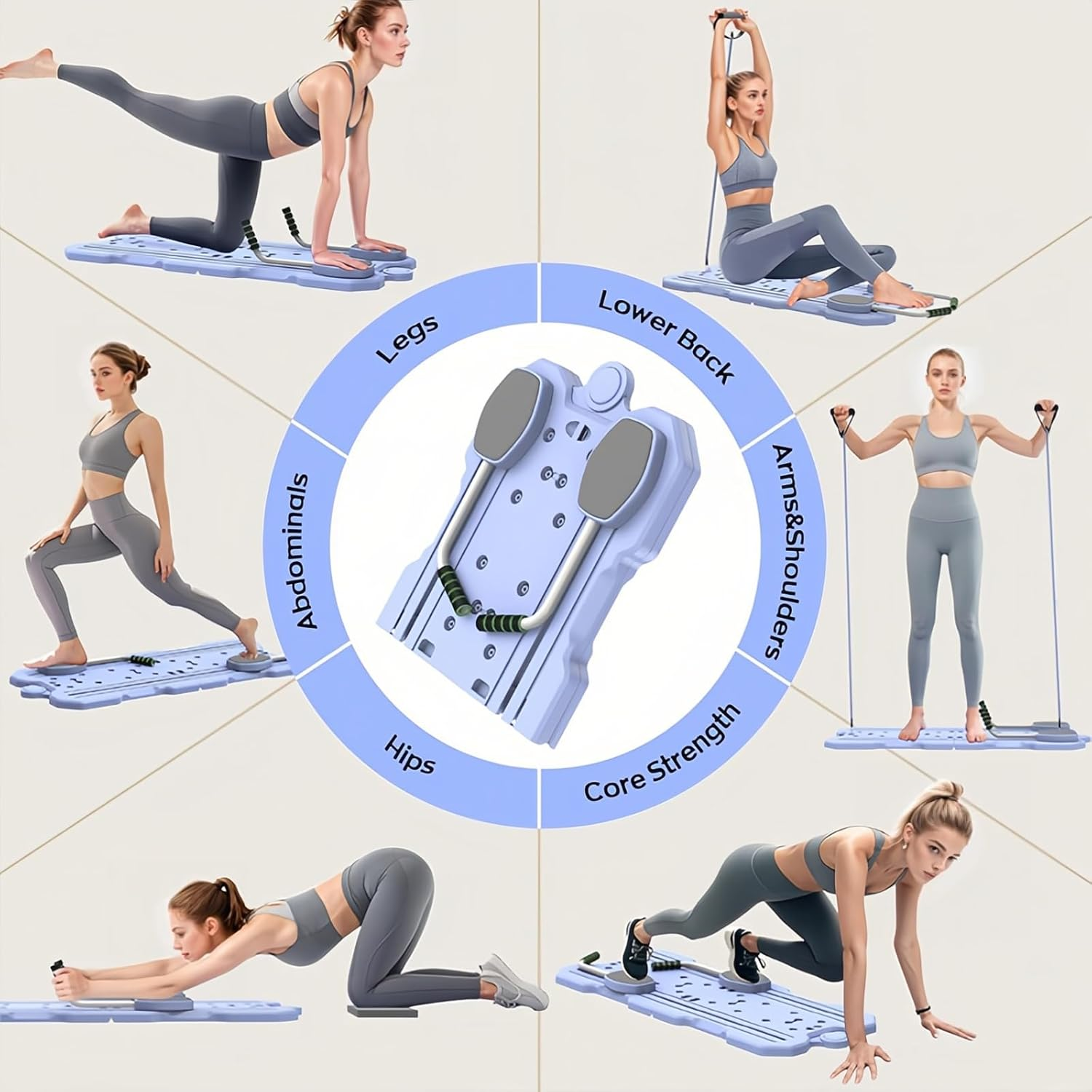 Taoluwin Thigh Strength Trainer, Pilates Board Reformer Set, Portable Pilates Reformer Board with 350Lb Capacity, Foldable Pilates Sliding Board Kit, Adjustable Ab Core Exercise Board, Lavender