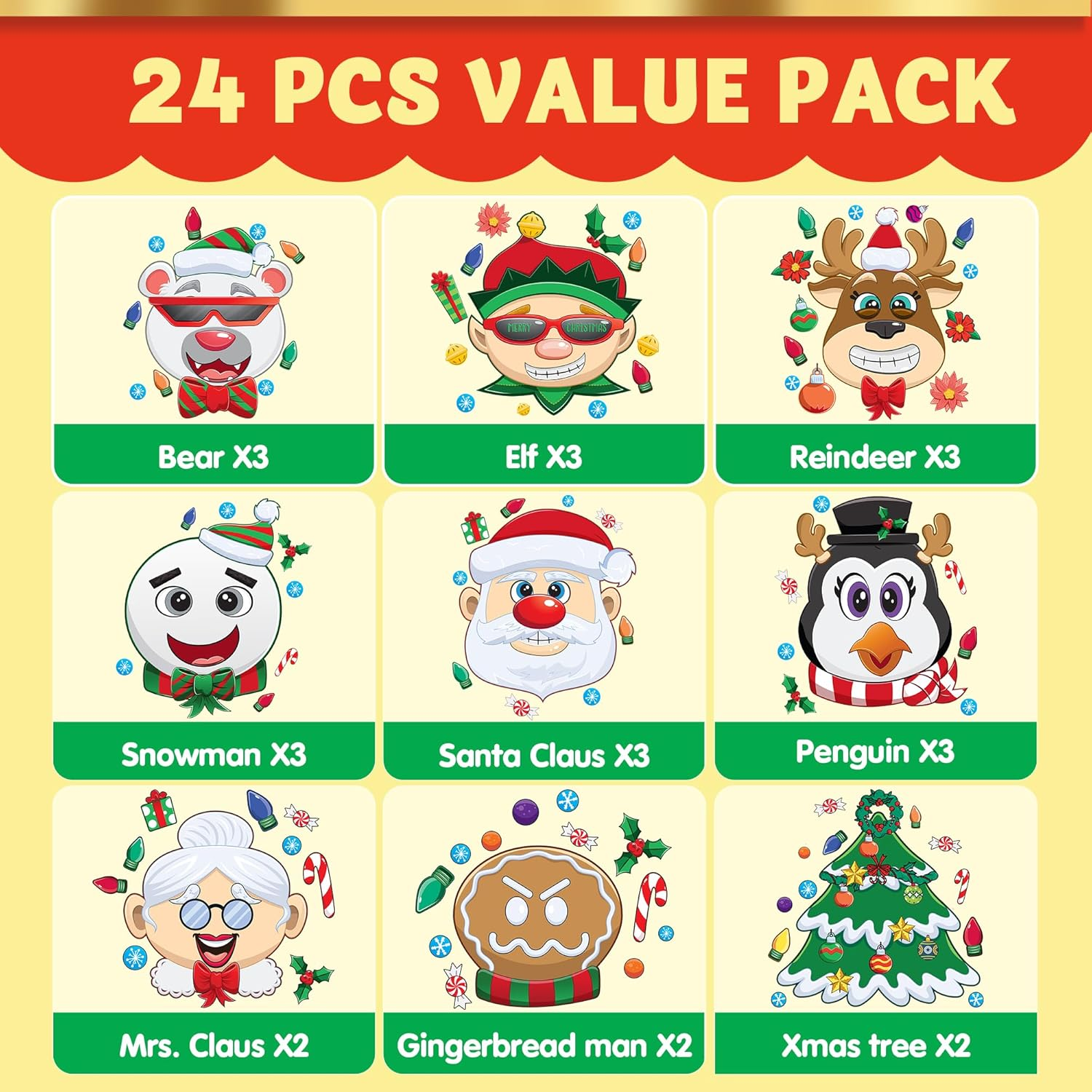 JOYIN 24 PCS Make-A-Face Sticker Sheets Make Your Own Characters Mix and Match Sticker Sheets with Christmas Elf, Santa Claus, Snowman, Penguin and Polar Bear Kids Party Favor Supplies Craft image number 6