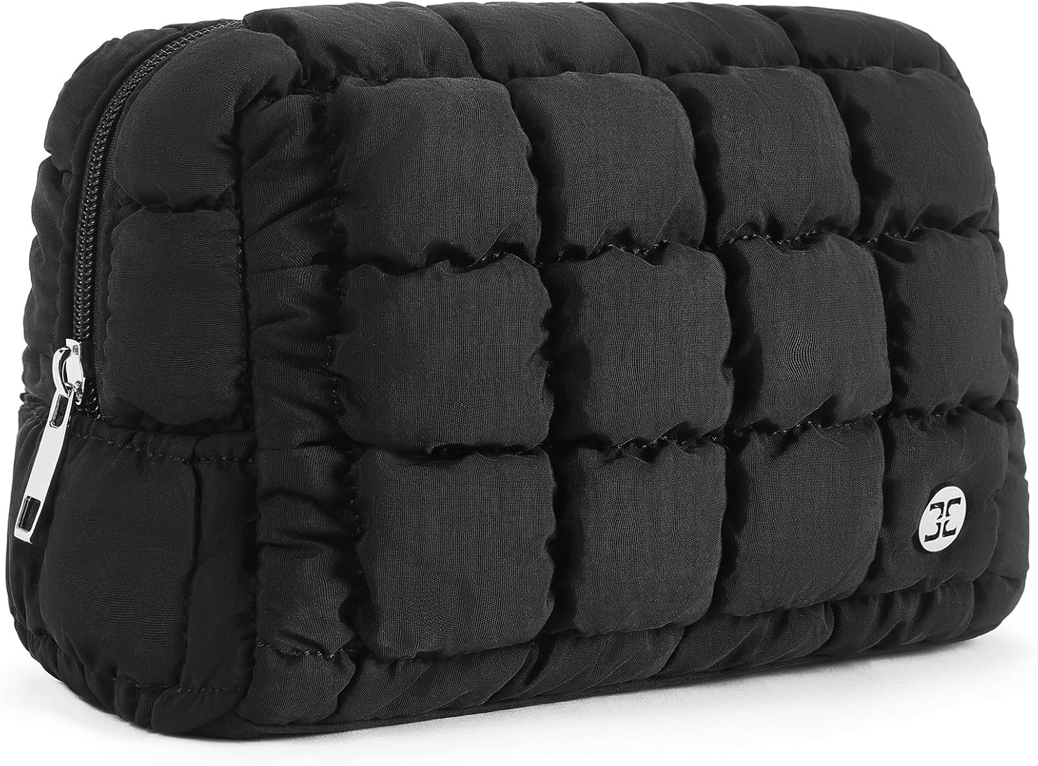 Puffer Makeup Bags for Women, Nylon Puffy Padded Make up for Organizer Case, Wide-Open Pouch Travel Essentials