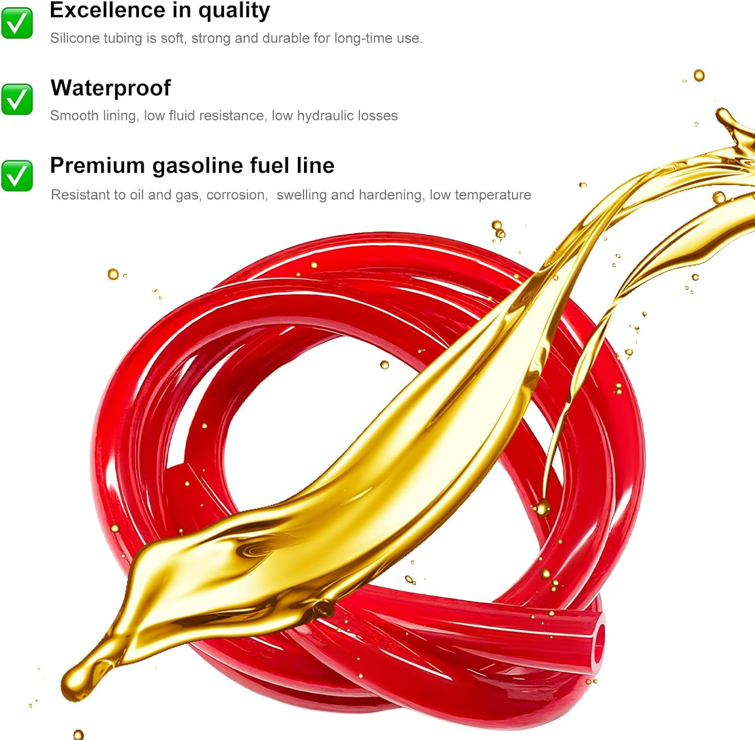 Colorful Fuel Line Hose Tube, Flexible Anticorrosion Silicone Gas Line Petrol Hose Line, Soft High Performance Vacuum Tubing Hose Replacement for Motorcycle Dirt Pit Bike ATV (Red) - Red image number 4