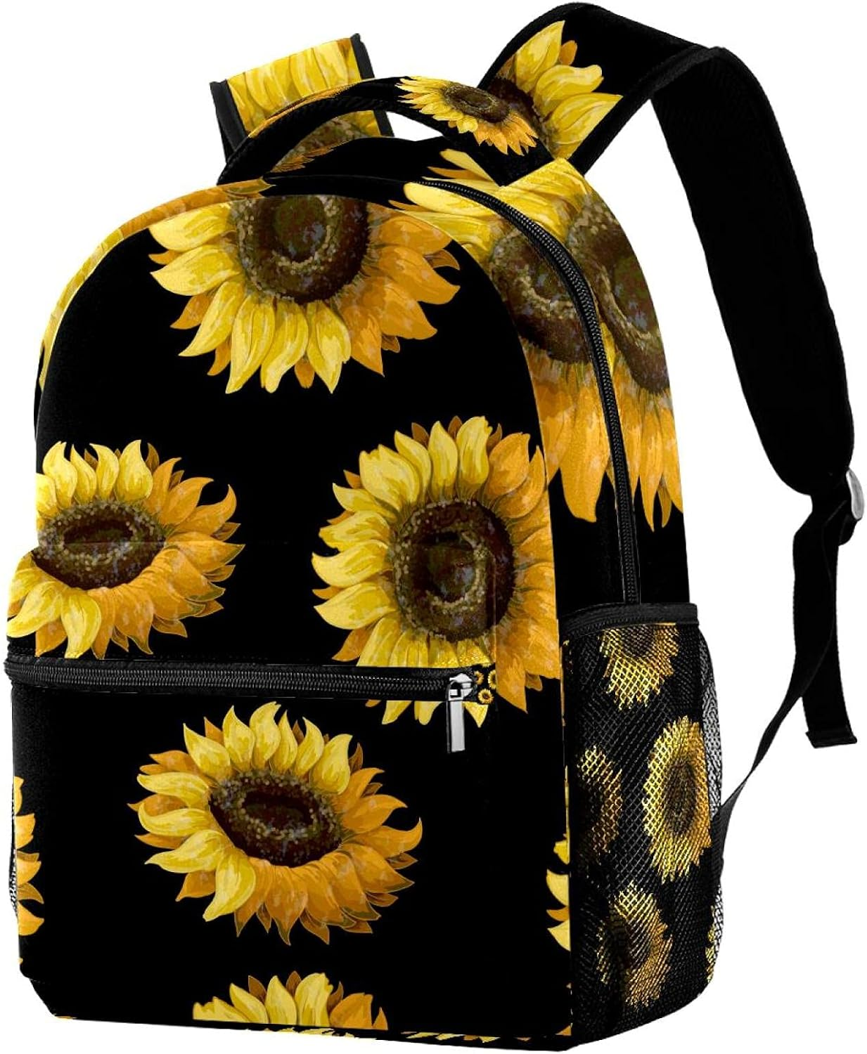 Sunflowers on a Black Background Backpack Students Shoulder Bags Travel Bag College School Tote Backpacks image number 4