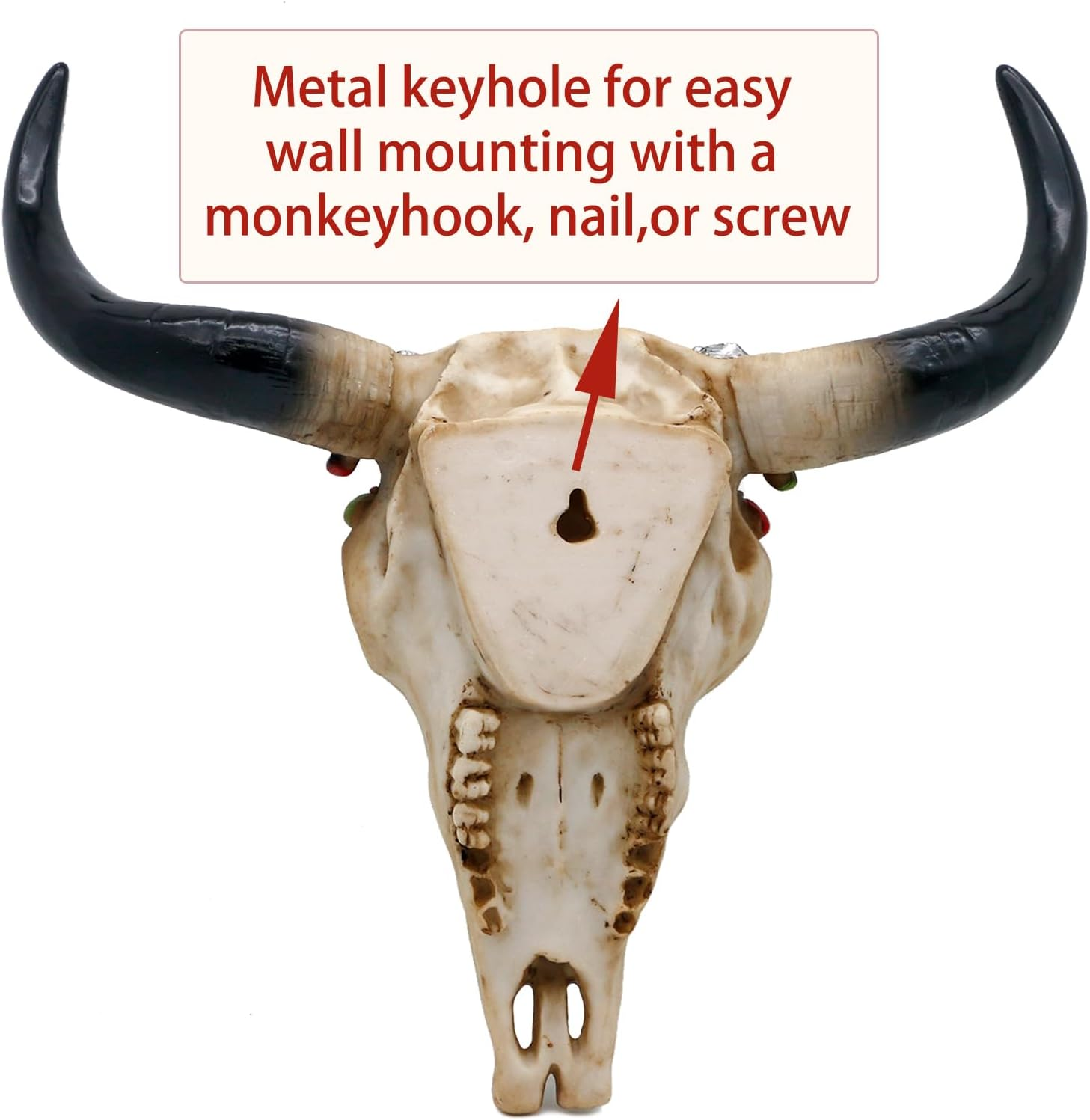 Southwest Cow Skull Wall Decor - Rustic Tribal Bull Skull Head with Turquoise Stone 3D Resin Long Horn Faux Bison Steer Buffalo Wall Hanging for Home Office Room Wall Art Wall Ornament