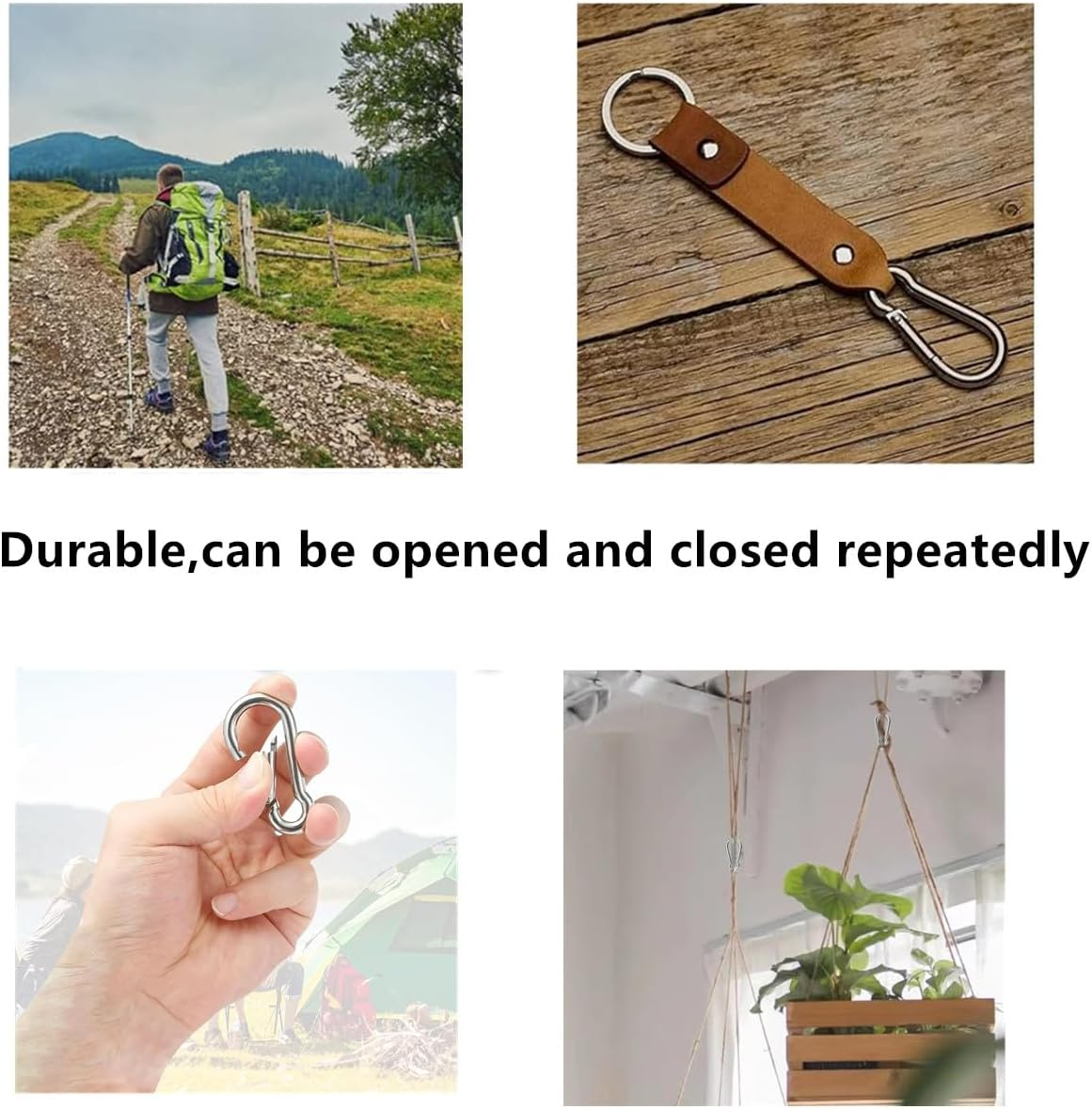 Stainless Steel Carabiner Clip,10 Pcs Spring Snap Hook Keychain Clip Hoods, Heavy Duty Clips for Camping Hiking Climbing Hammocks M4 image number 2