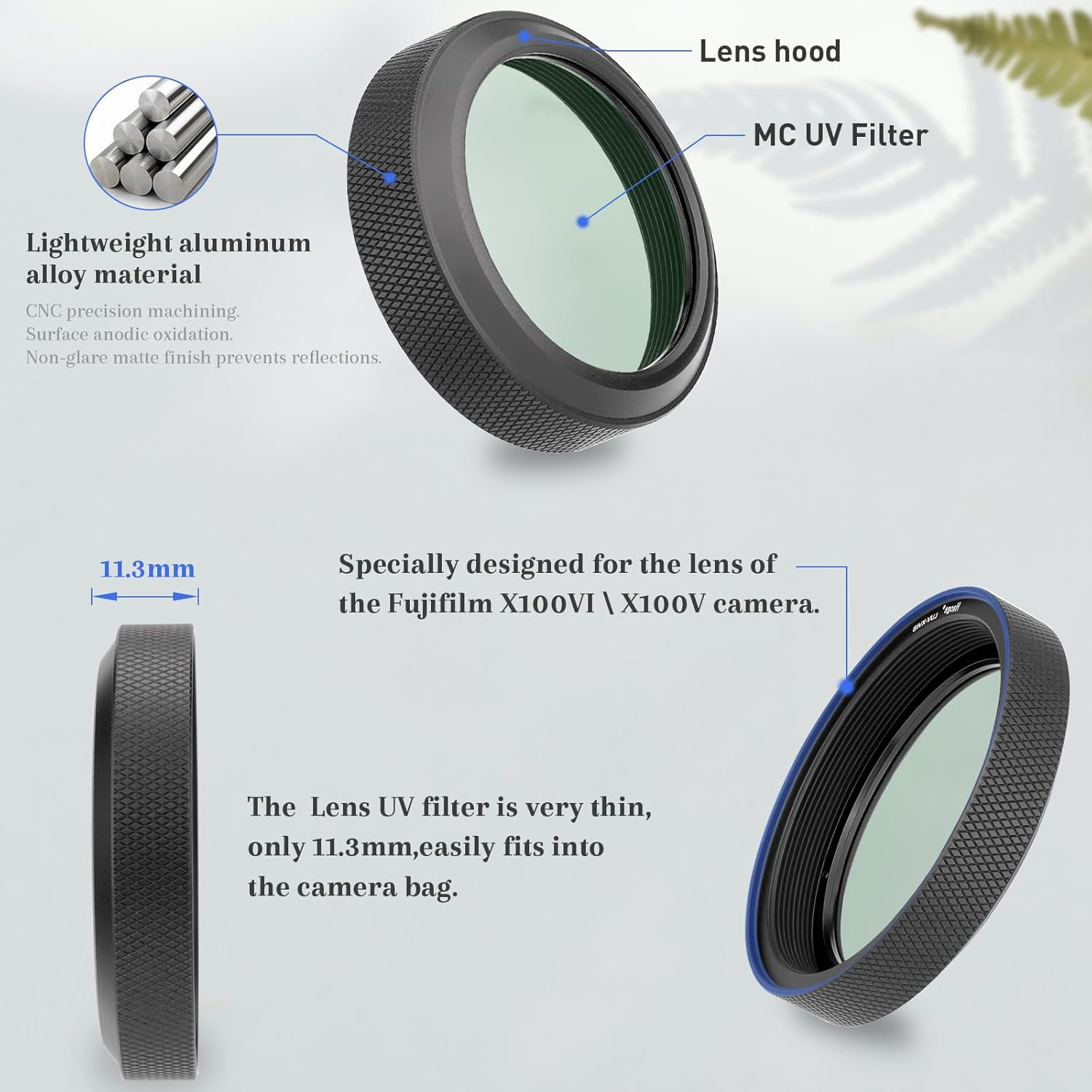 Haoge Camera Lens Protection HD Filter for Fujifilm X100VI Fuji X100V Camera Accessories Multi Waterproof Nano Coated HD Optical Glass with Integrated Adapter Ring Black LUV-XVIB image number 3