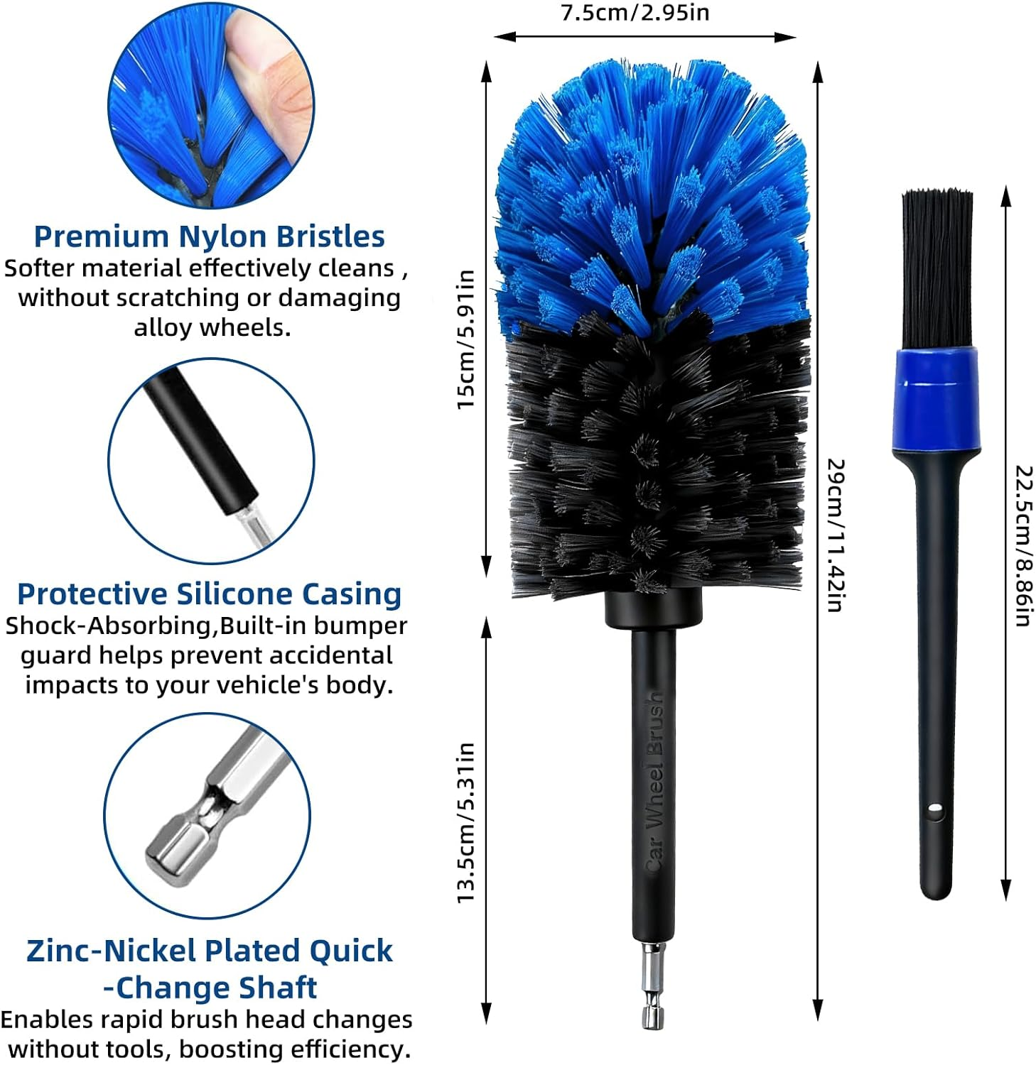 Rim Brush Cordless Screwdriver, Includes Rims Brush and 22.6 Cm Detailing Brush, Quick Cleaning Wheel Brush Car, Durable and Versatile as an Electric Cleaning Brush for Car (Blue Black) image number 1