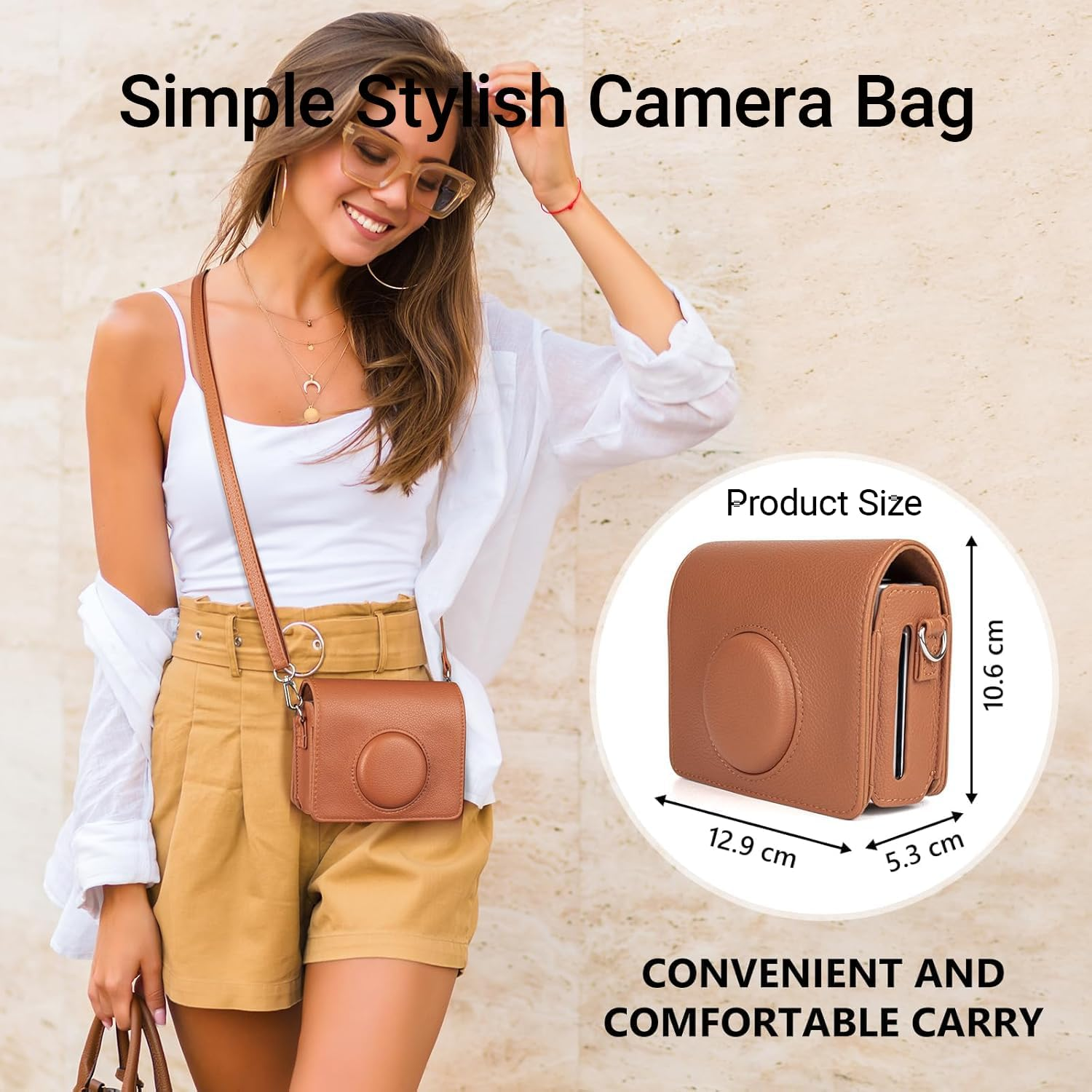 JOWILIN Case for Fuji Instax Mini EVO, Vintage Camera Case with Adjustable and Detachable Shoulder Strap, Mini Lychee Texture Leather Bag with Magnetic Flip Cover for Fujifilm Instax EVO (Brown) image number 1