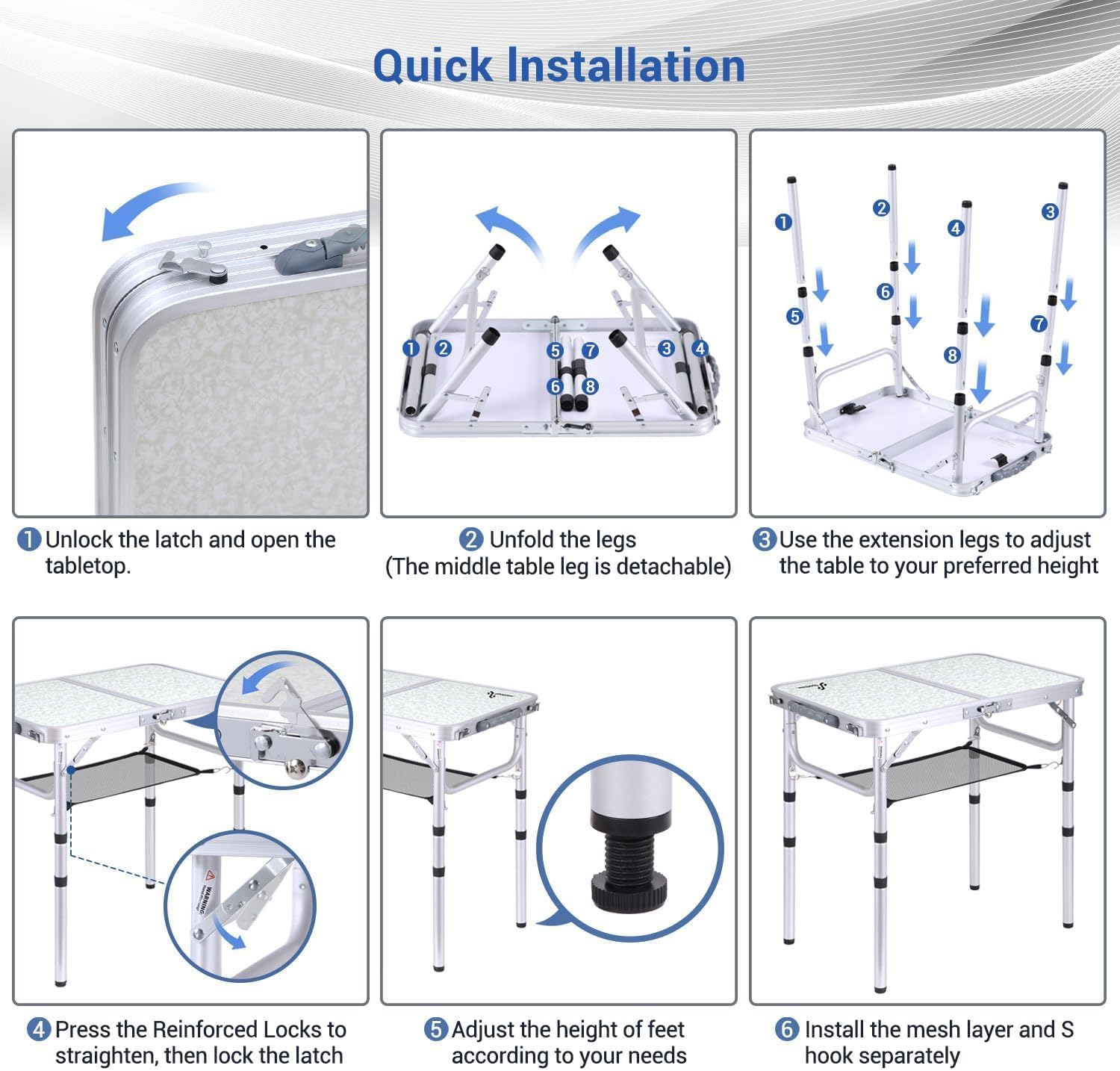 Sportneer Camping Table: Adjustable 3 Heights Foldable Table with Mesh Layer Lightweight Portable Compact Sturdy Lightweight Easy to Assemble Folding Camp Tables for Outdoor Camp Picnic Beach BBQ image number 1