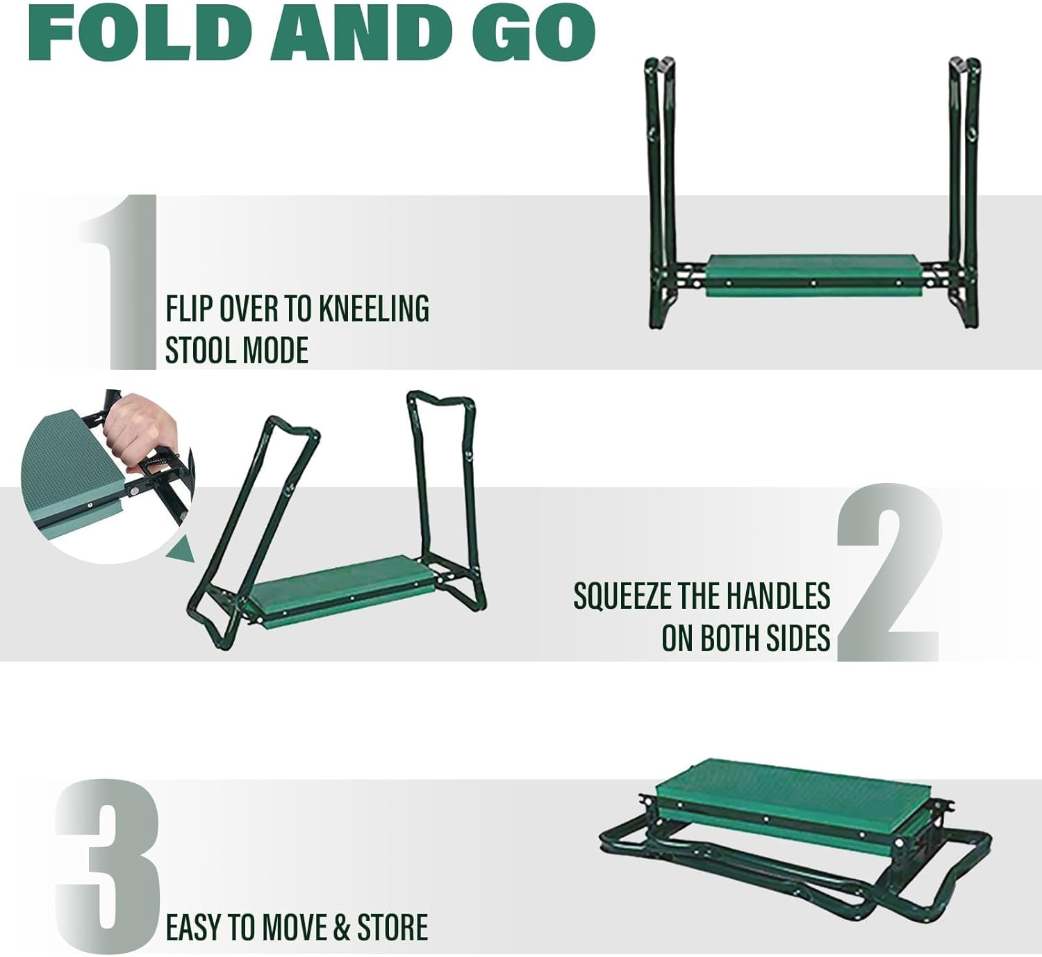 Garden Kneeler Seat, with Upgraded Thicken Kneeling Pad and 2 Large Tool Pouch, Foldable Stool 330Lb Capacity-Protects Your Knees, Clothes from Dirt & Grass Stains image number 6