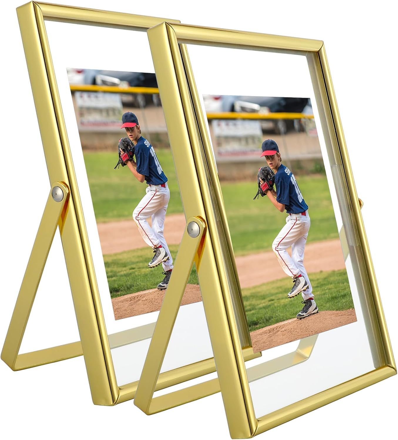 Ahago Gold Floating Frame (4"X6", Vertical, 2 Set), for Picture 3X5, 2X3, 1X2, Tabletop Shelf Photo Frames, Modern Minimalist Style, Classy for Festival, Home or Wedding&hellip; image number 3