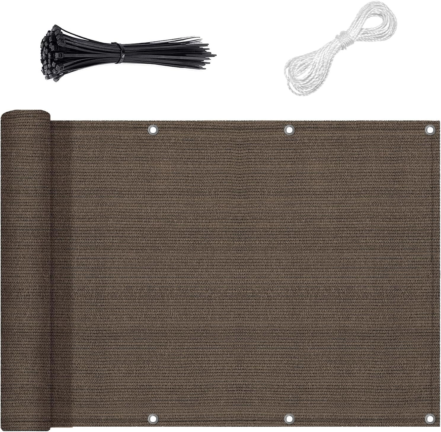 Balcony Privacy Screen, 0.9 X 5M Weather Resistant Woven Balcony Windscreen, Pre-Opened Outdoor Balcony Net Fence Mesh for Lanyard (Grey)