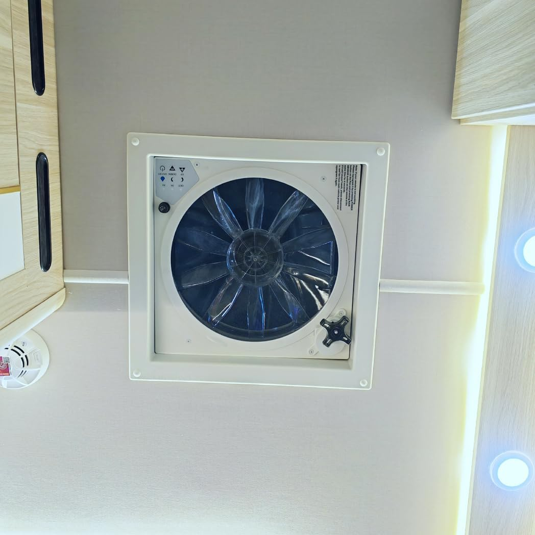 Caravan Roof Vent Fan,40X40Cm,Automatic Rain Sensor,10-Speeds and Reversible Airflow, Remote Control,Campervan Roof Vent Fan image number 2