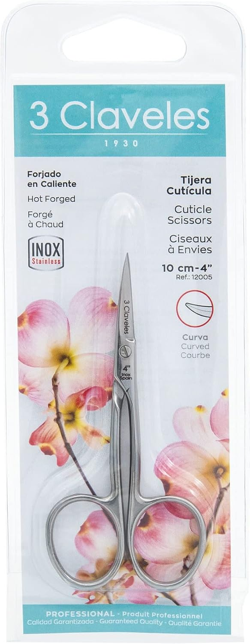 3 Claveles 12005 - Nail Scissors for Manicure, Curved Blade, Rustproof, 4 Inches image number 1