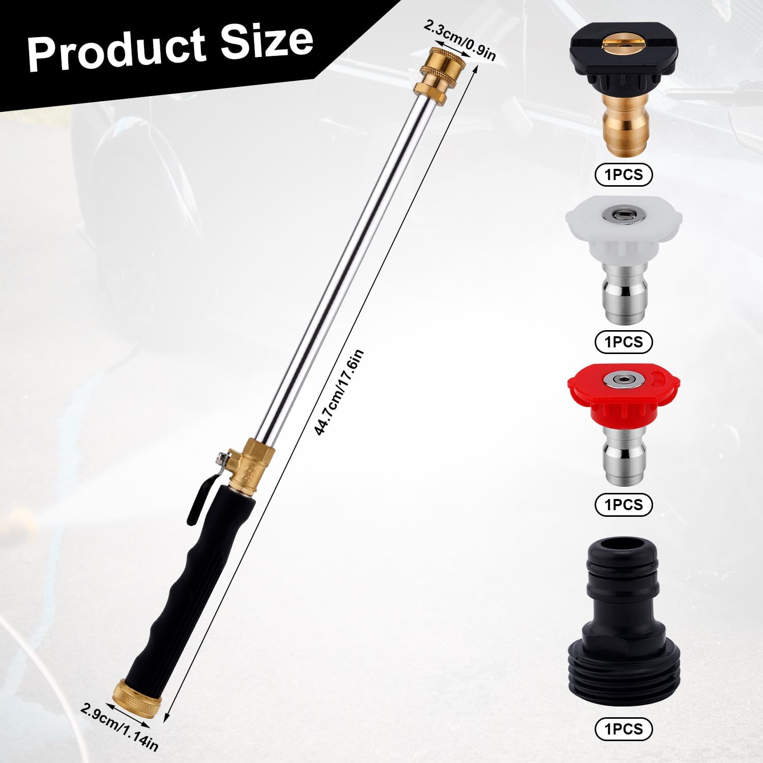 Jet Nozzle High Pressure Hose Nozzle, High Pressure Wand with 3 Pressure Washer Nozzles High Power Water Wand Attachment for Garden Hose Car Window Patio Pet Cleaning image number 3
