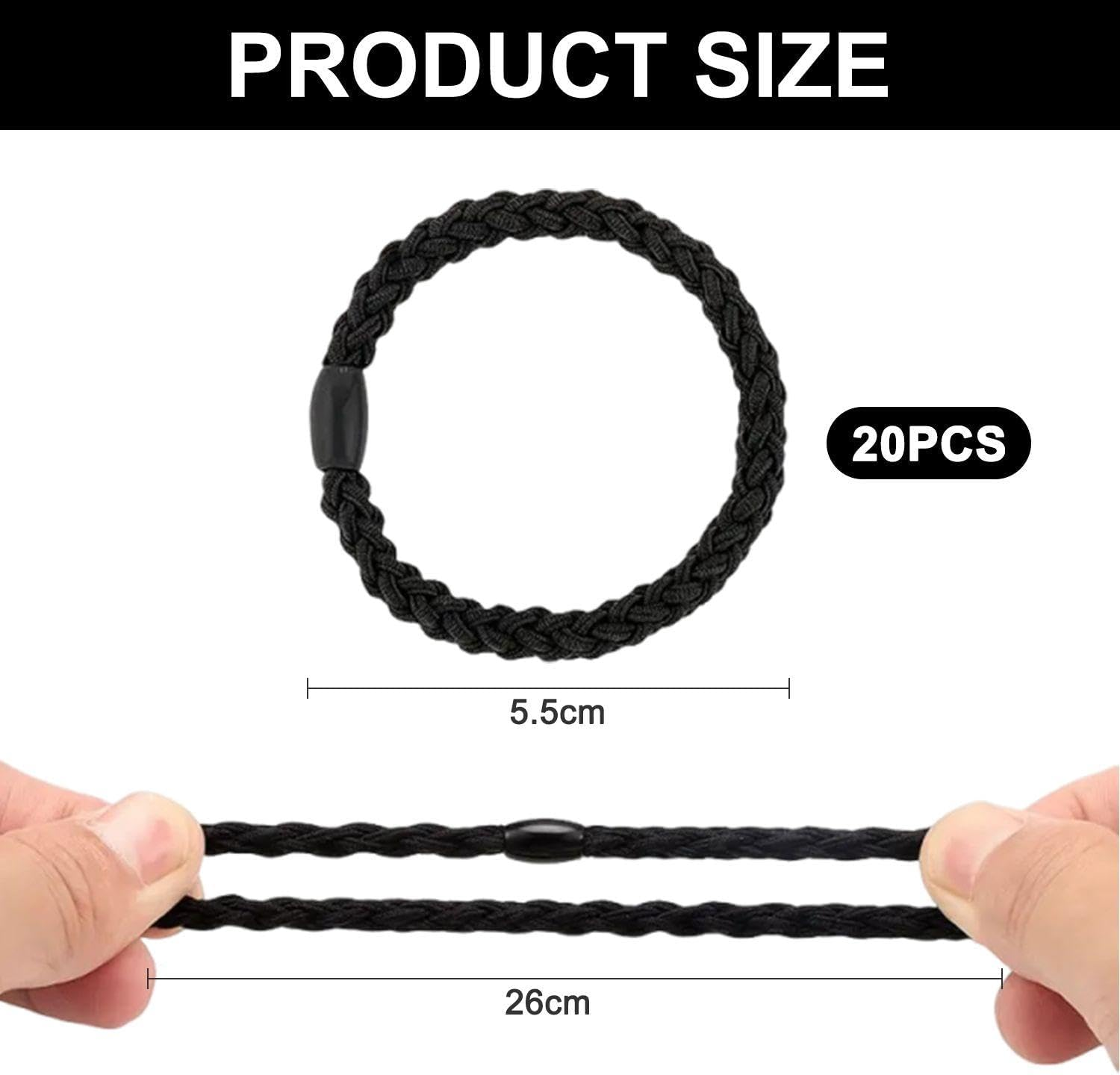 Pack of 20 Black Braided Hair Bobbles Elastic Hair Ropes Ponytail Hair Bobbles Simple Design Hair Bobbles Hair Fixing Tools