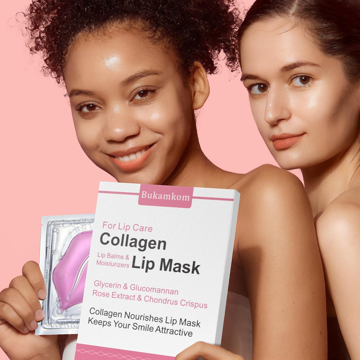 Bukamkom Collagen Lip Masks Bulk(20 Pieces/Box),Lip Mask Sheet Lip Care to Reduce Dark Lips and Lip Lines to Remove Dead Skin Moisture,Bulk Lip Masks Individually Wrapped (20) image number 6
