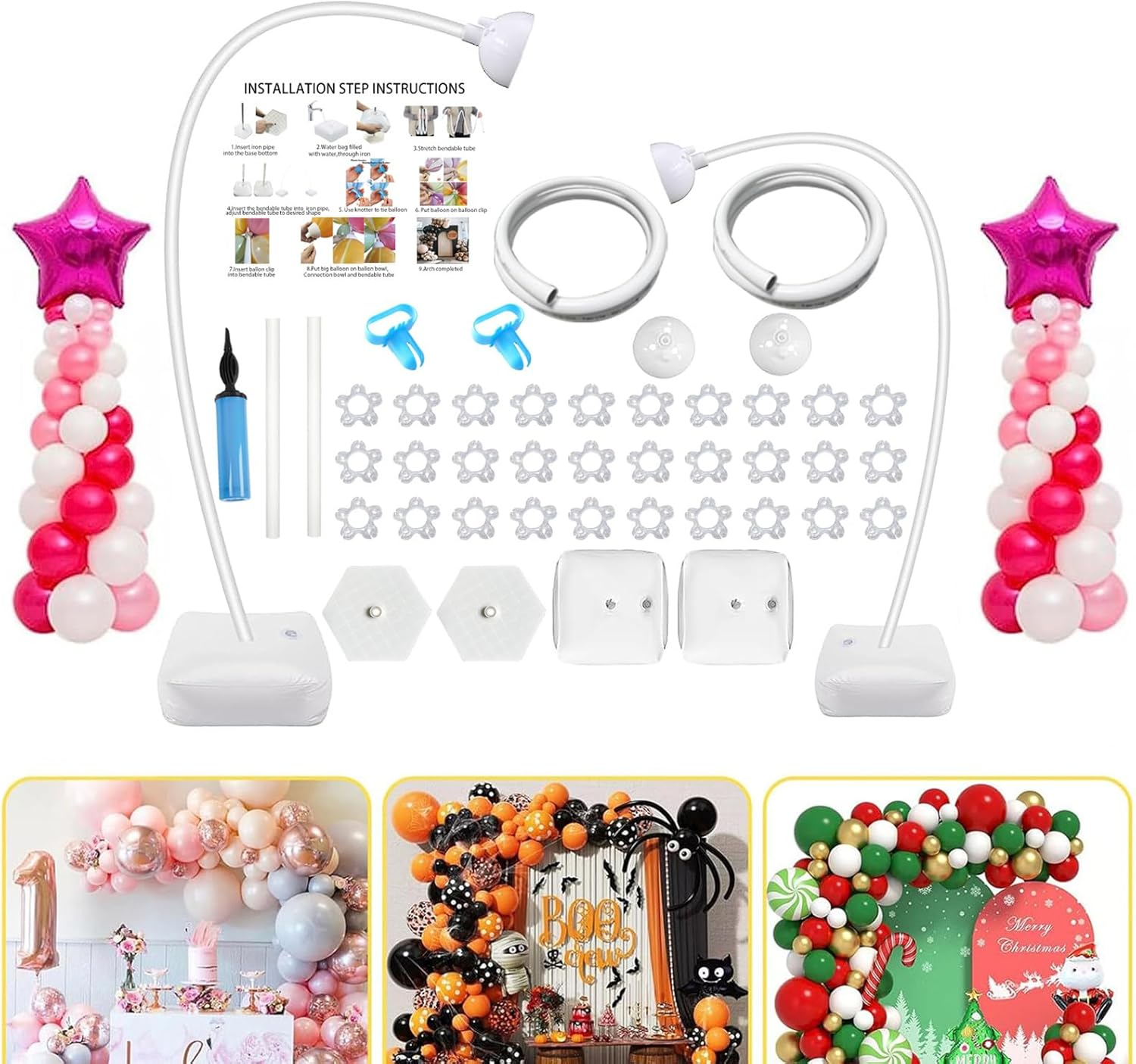 Balloon Arch Kit 8.2 Ft & 5 Ft,Half Arch Balloon Stand,Free Bending Irregular Vertical Balloon Arco Para Globos Con Base with Base Suitable for Wedding, Birthday, Party, Christmas Decoration image number 2
